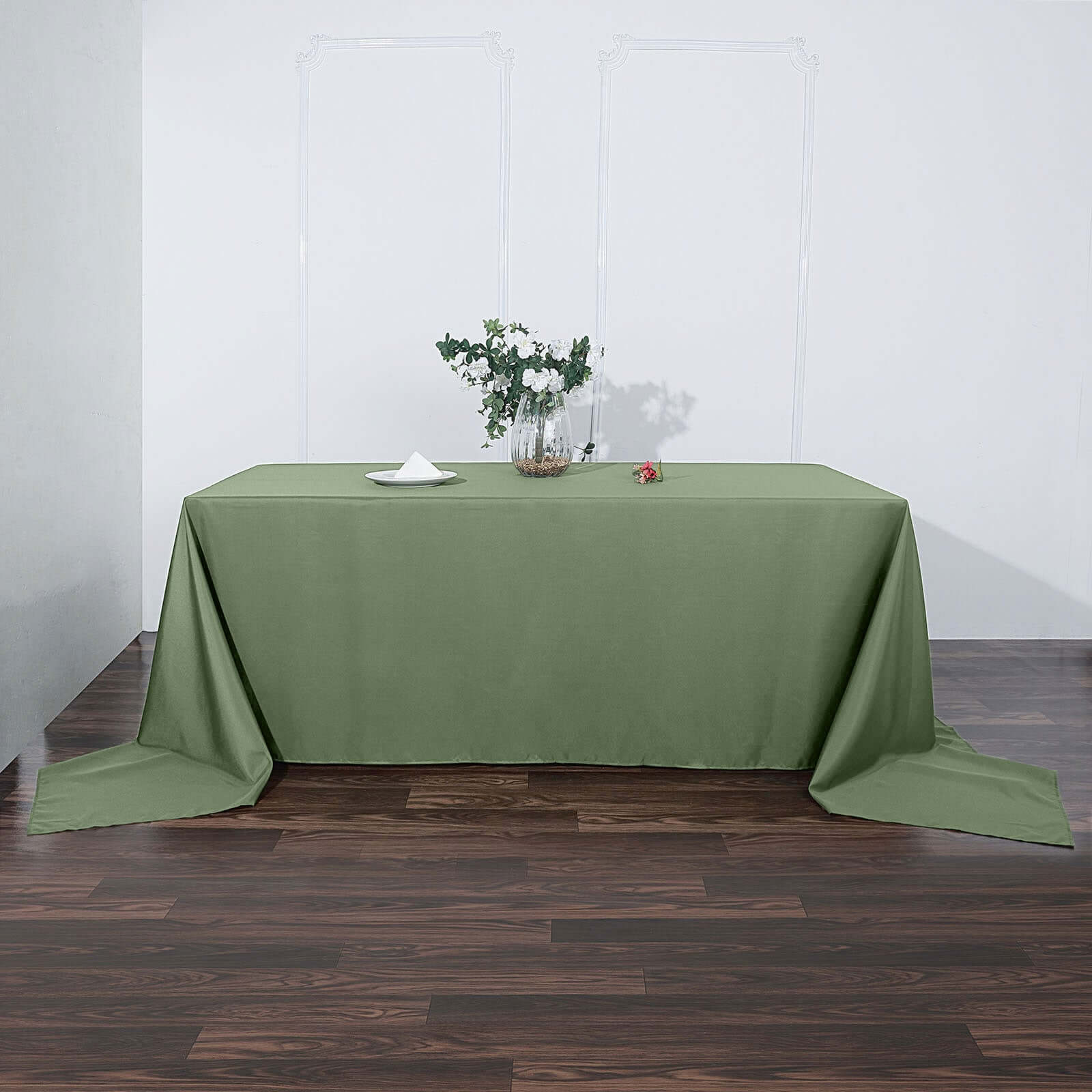 Seamless Wrinkle-Resistant Olive Green Polyester Rectangle Tablecloth 90x156
