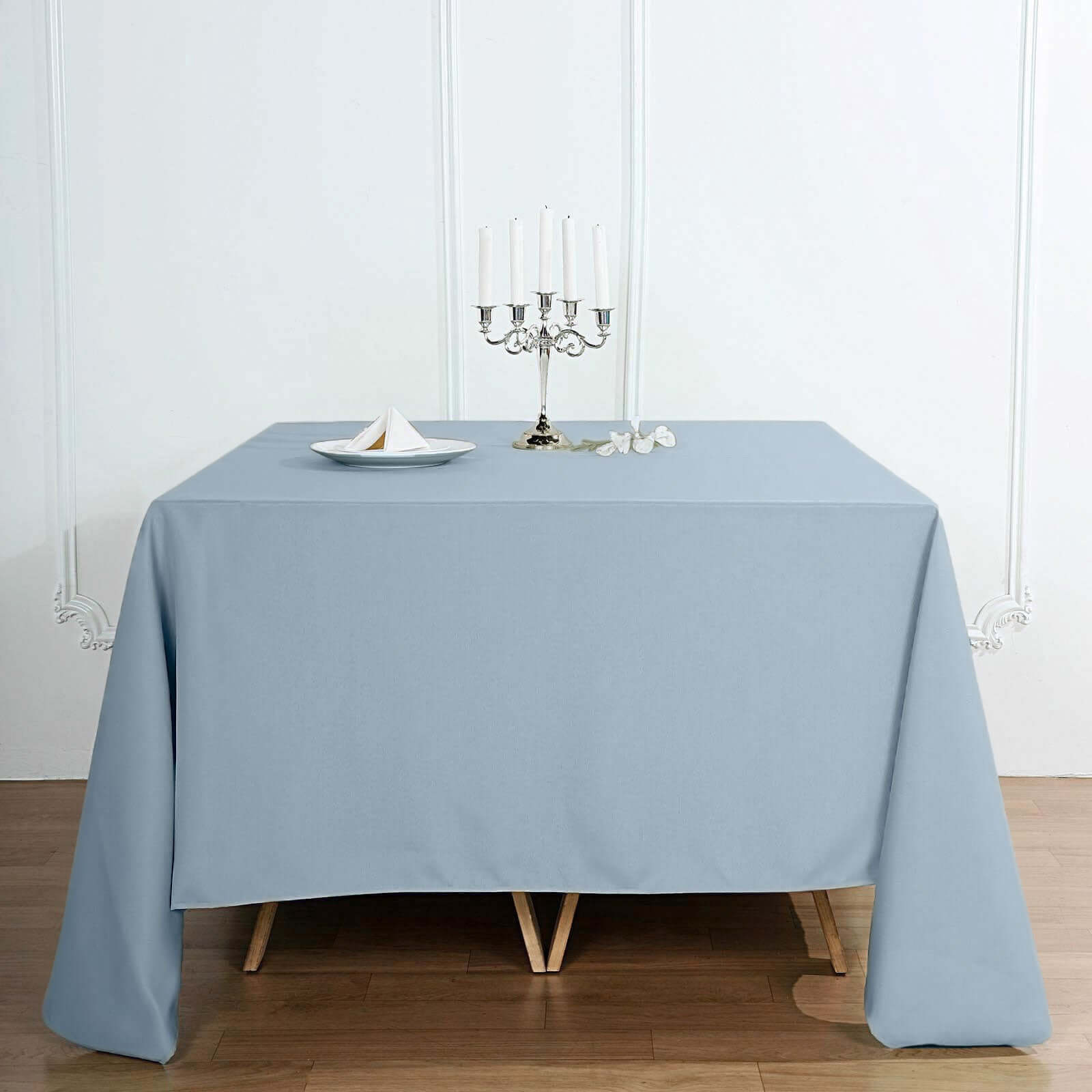 Durable Wrinkle-Resistant 90x90 Polyester Square Tablecloth in Dusty Blue