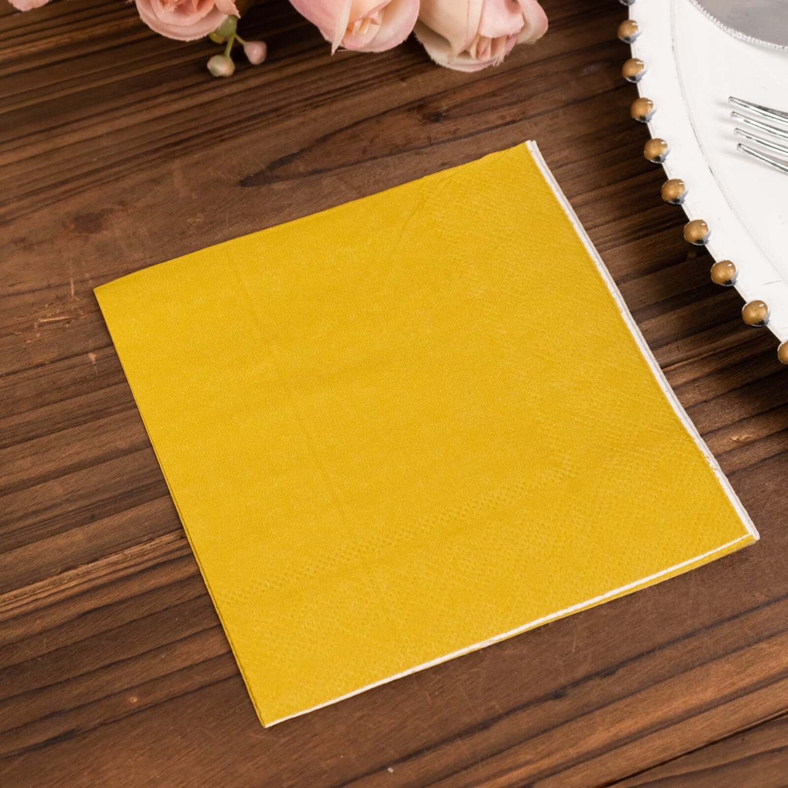 50-Pack Disposable Gold 2-Ply Soft 18GSM Cocktail Paper Beverage Napkins for Events