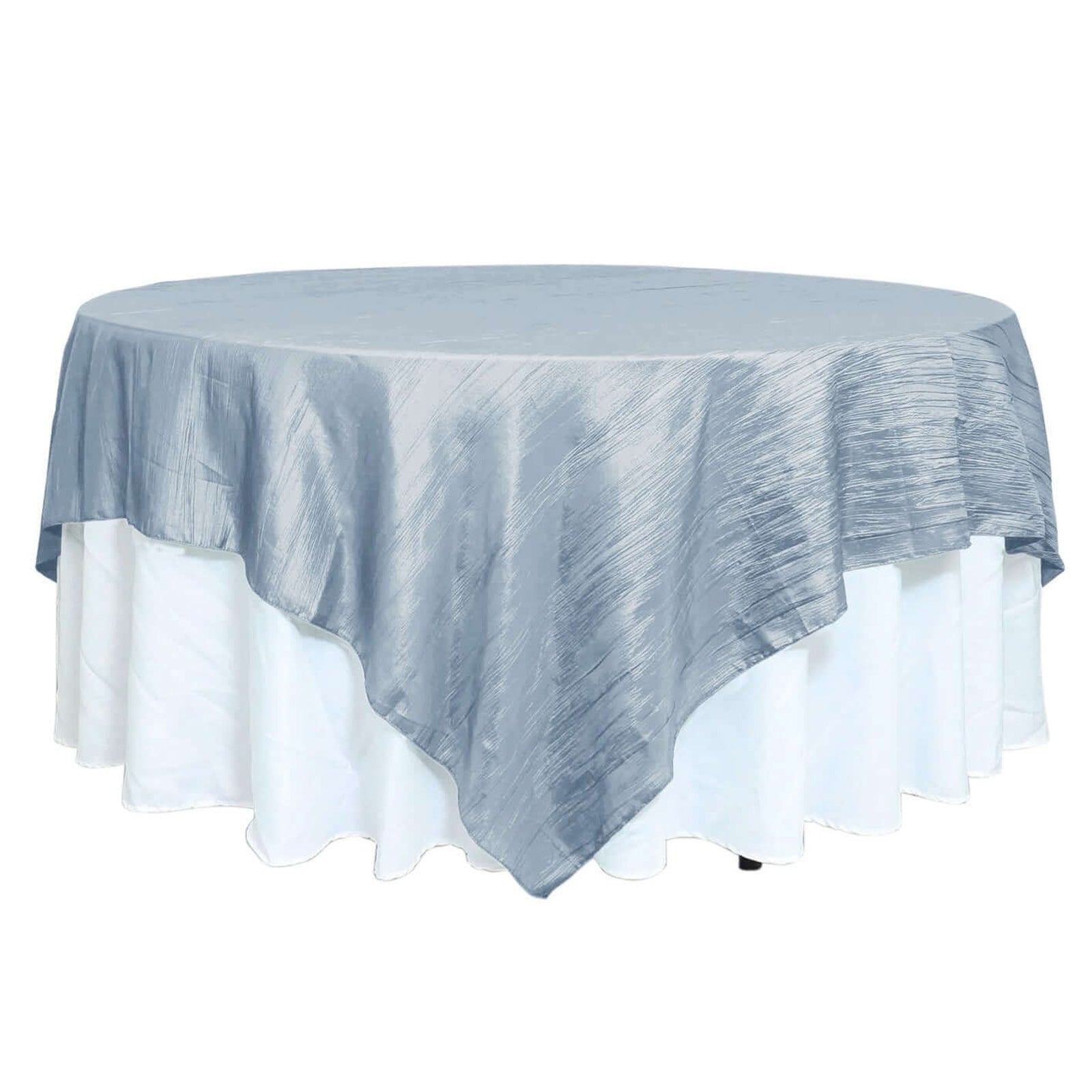 Dusty Blue Accordion Crinkle 90x90 Square Taffeta Table Overlay