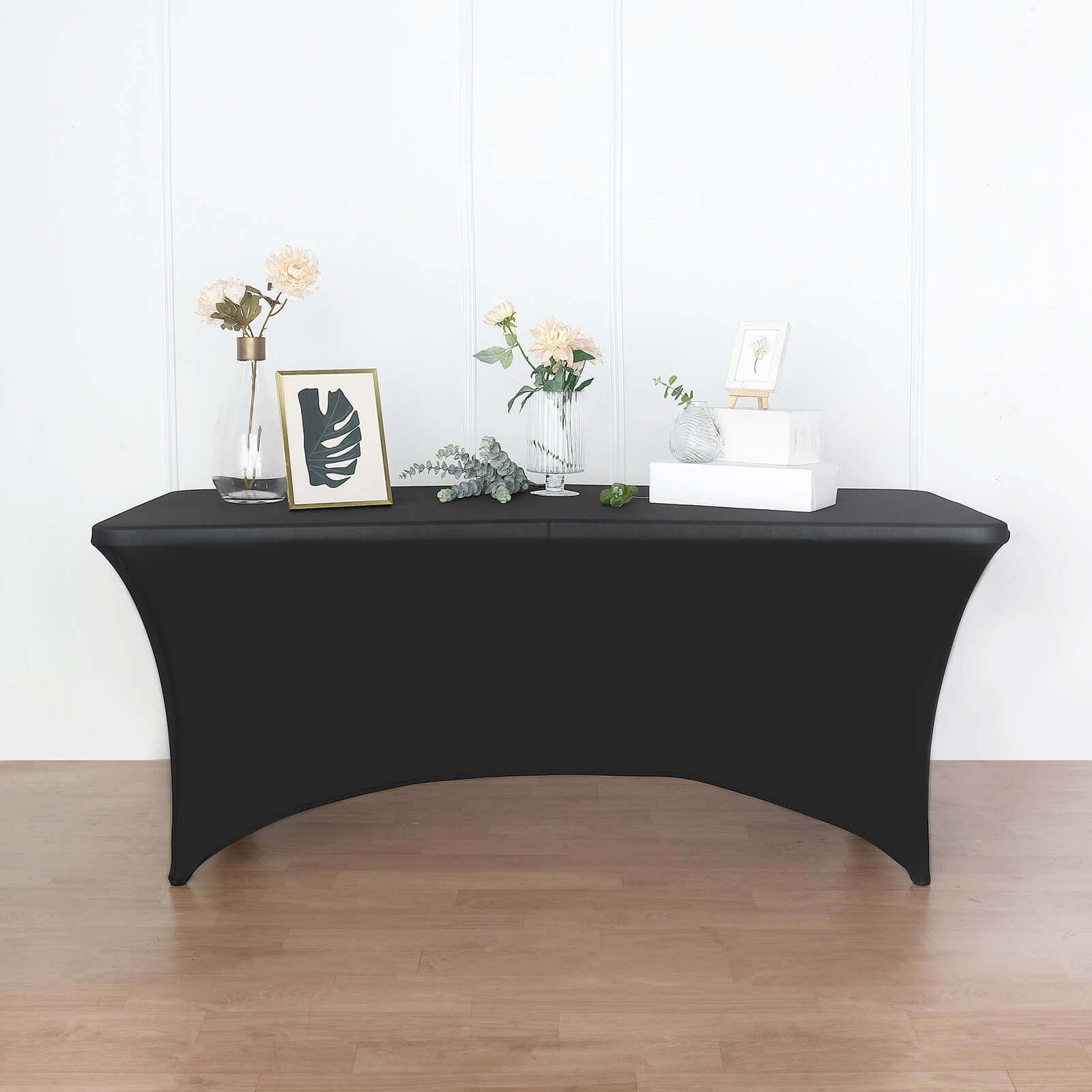 Black Stretch Spandex Table Cover for Events: Tailored Look with Curved Open Back