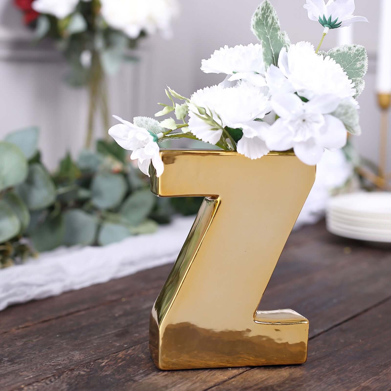 Shiny Ceramic Vase Letter Z Gold Plated - Chic Bud Planter Pot for Events & Decor 6