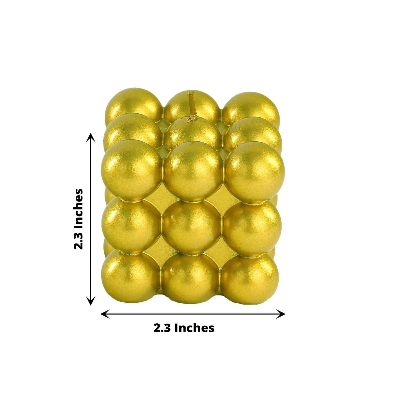 2-Pack Long Burning Unscented Metallic Gold Bubble Cube Paraffin Wax Pillar Candles