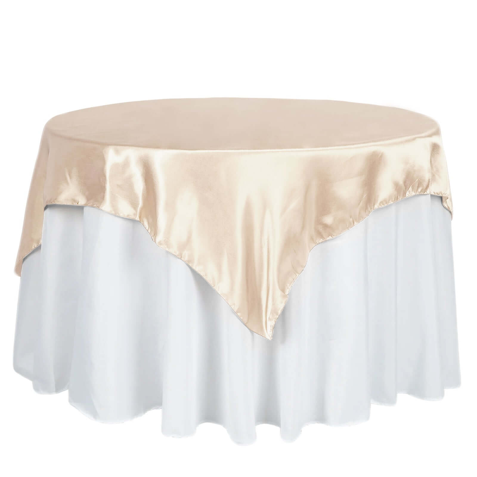 Beige Satin 60x60 Square Table Overlay - Smooth & Silky Table Cover, Great Deal