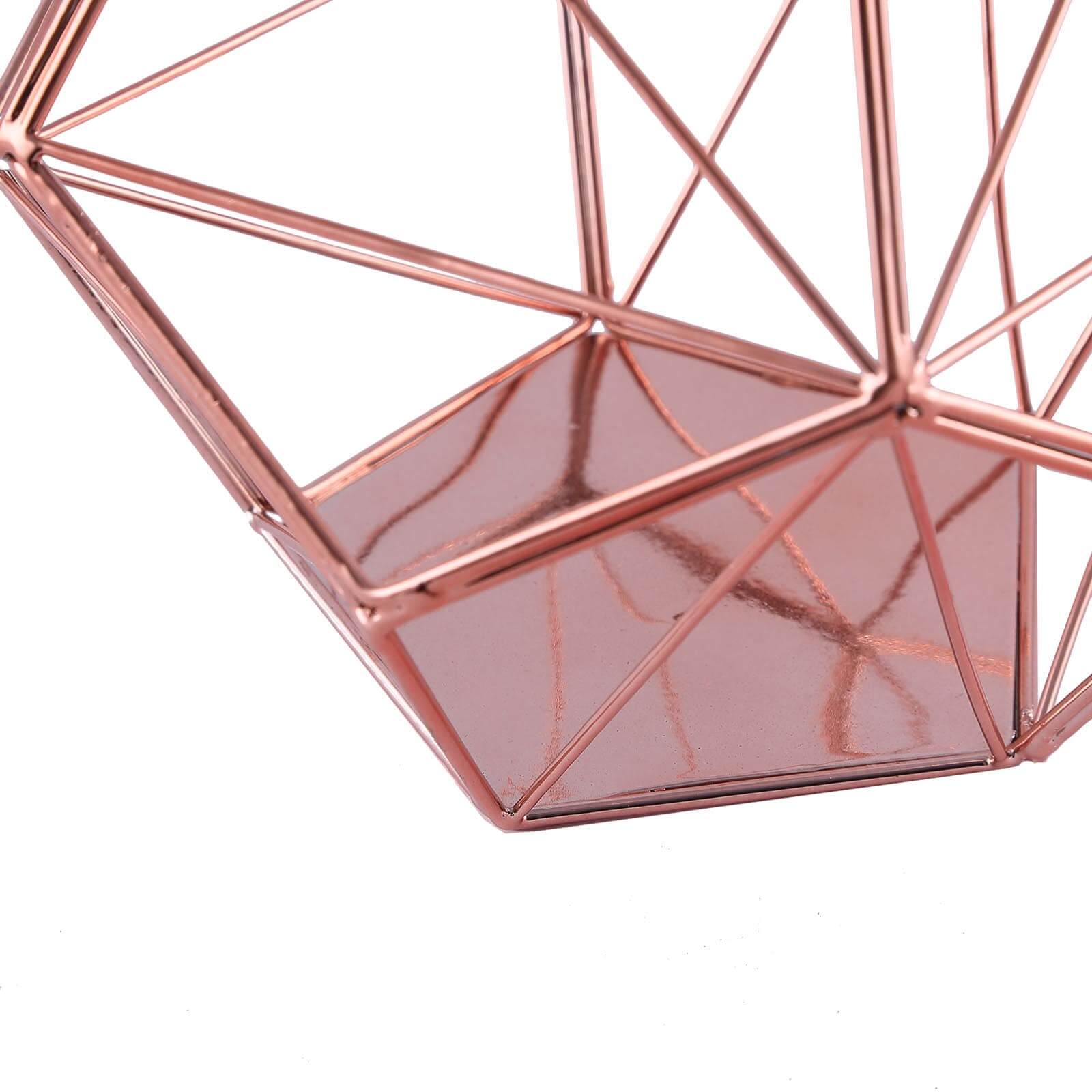 Stunning Rose Gold Metal Pentagon Prism Geometric Tealight Candle Holder - Ideal for Decor