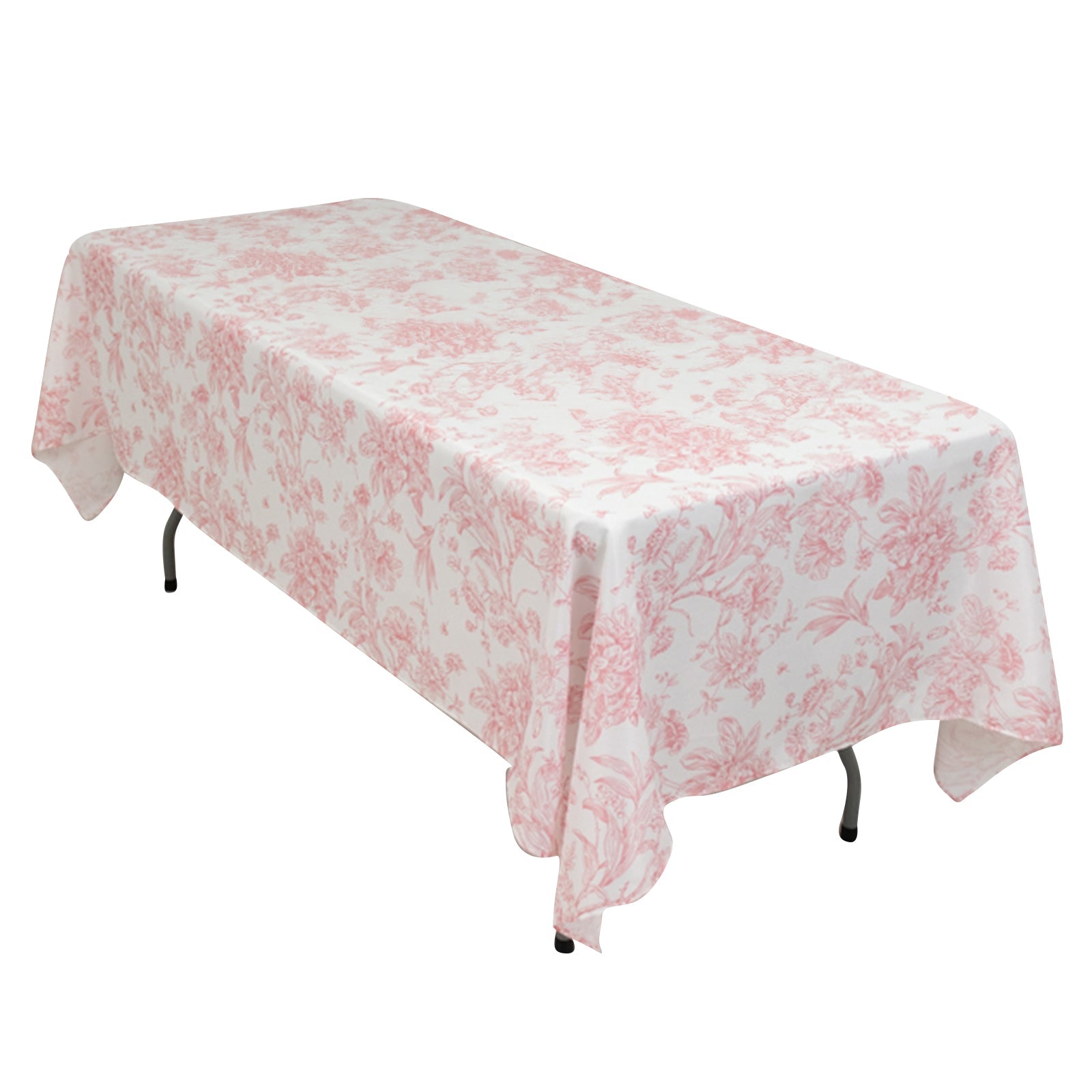 Hot Deal! White and Pink French Toile Pattern Polyester Rectangle Tablecloth for Modern Events (60x102)