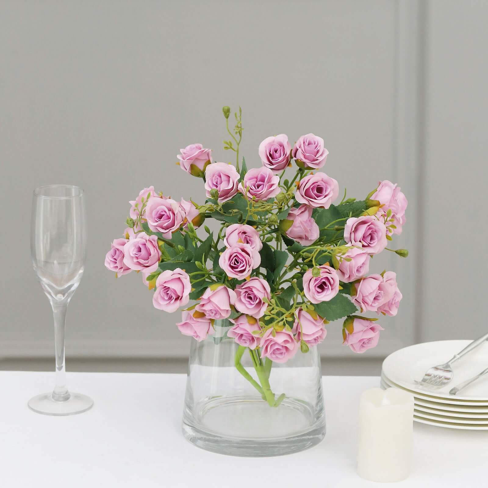 2 Pack of 12-Inch Lavender Lilac Faux Rose Flower Bouquets