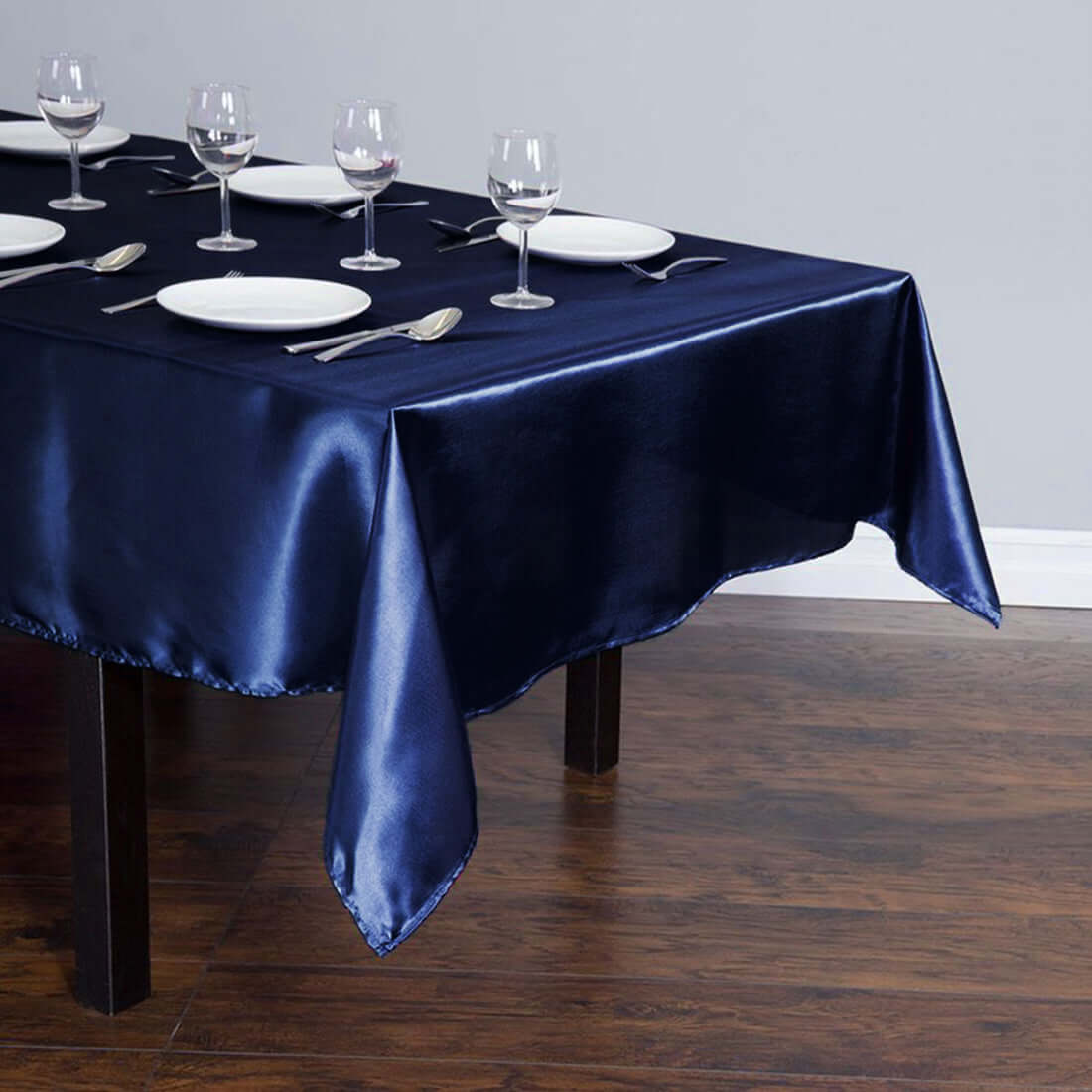 Navy Blue Satin 60x102 Rectangular Tablecloth - Smooth & Lustrous Cover