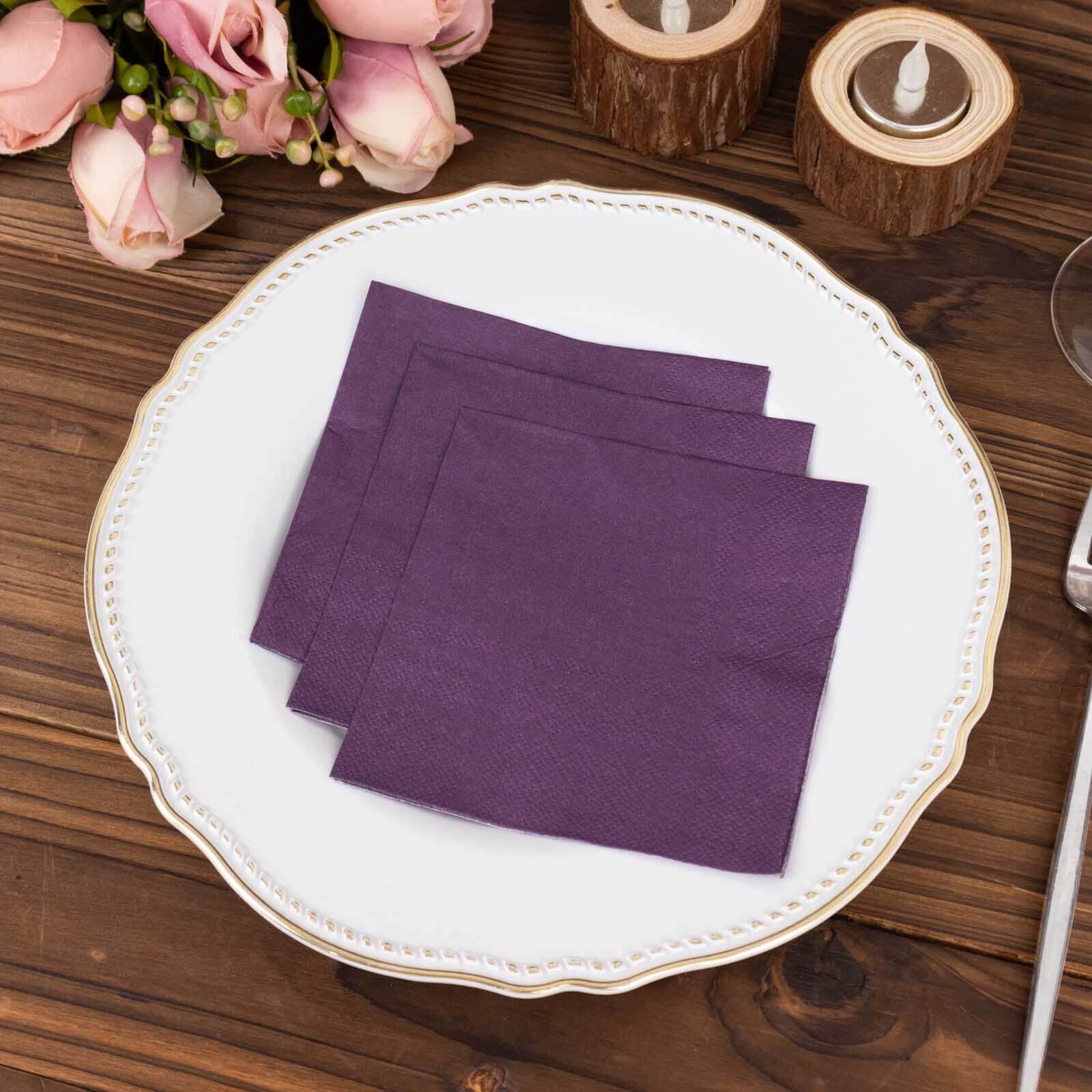 Hot Deal! 50-Pack Purple 2-Ply 18GSM Disposable Soft Cocktail Napkins, 5x5