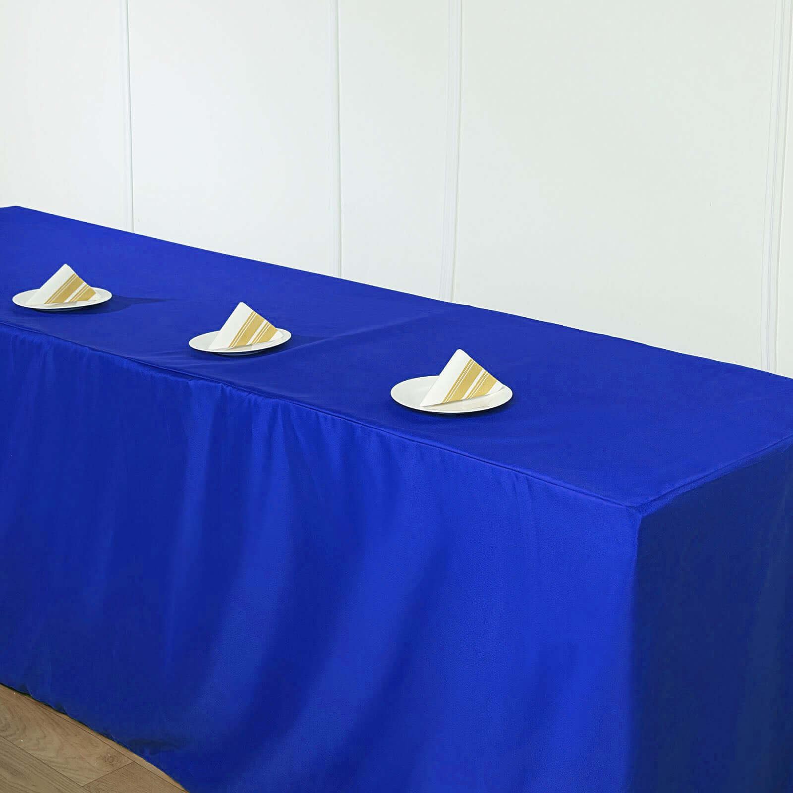 Durable Royal Blue Fitted Polyester Tablecloth for 8FT Rectangle Tables