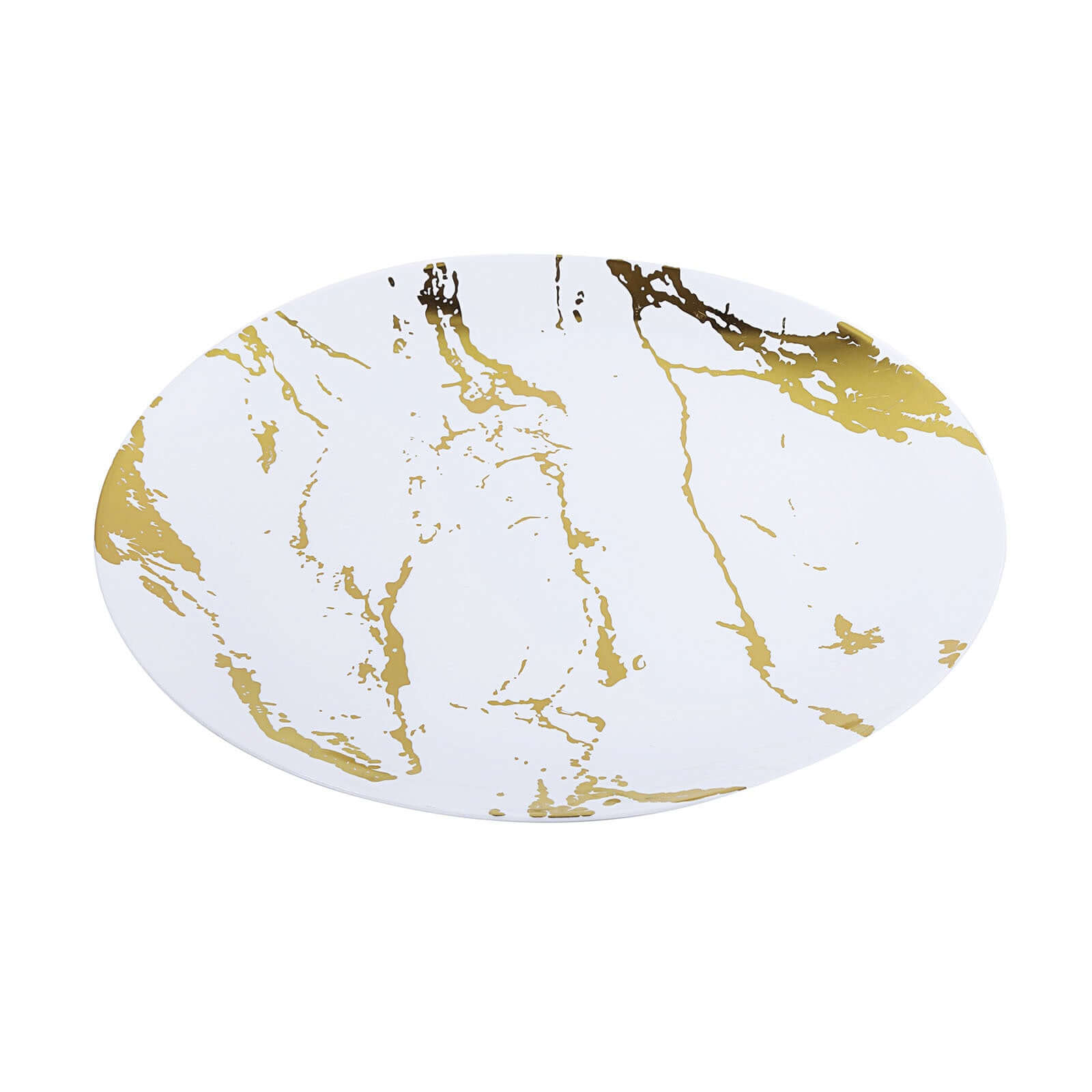 10-Piece Set of White Plastic Round Dinner Plates with Gold Marble Print for Elegant Parties