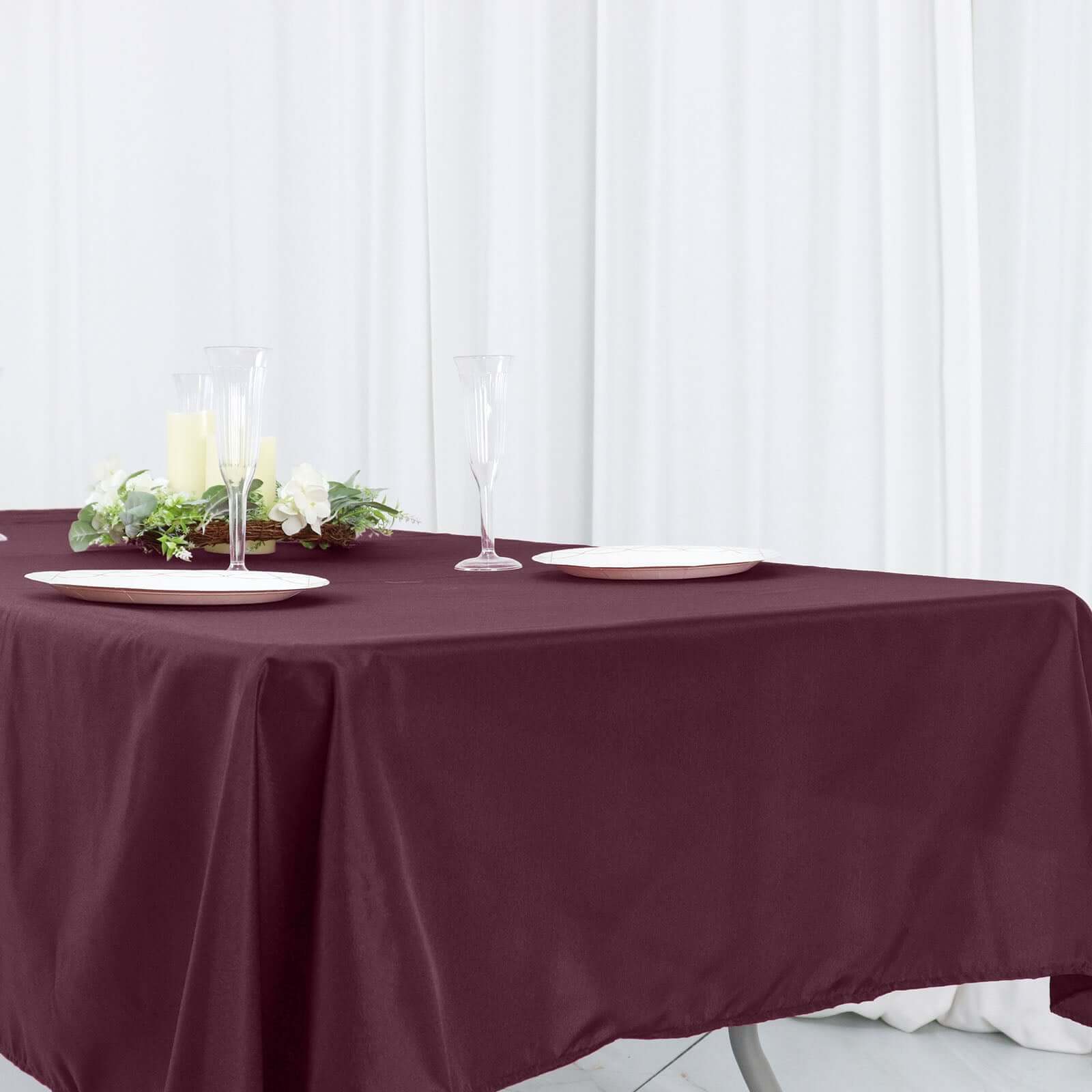 Exclusive Burgundy 54x96 Polyester Wrinkle-Resistant Tablecloth - Easy Care