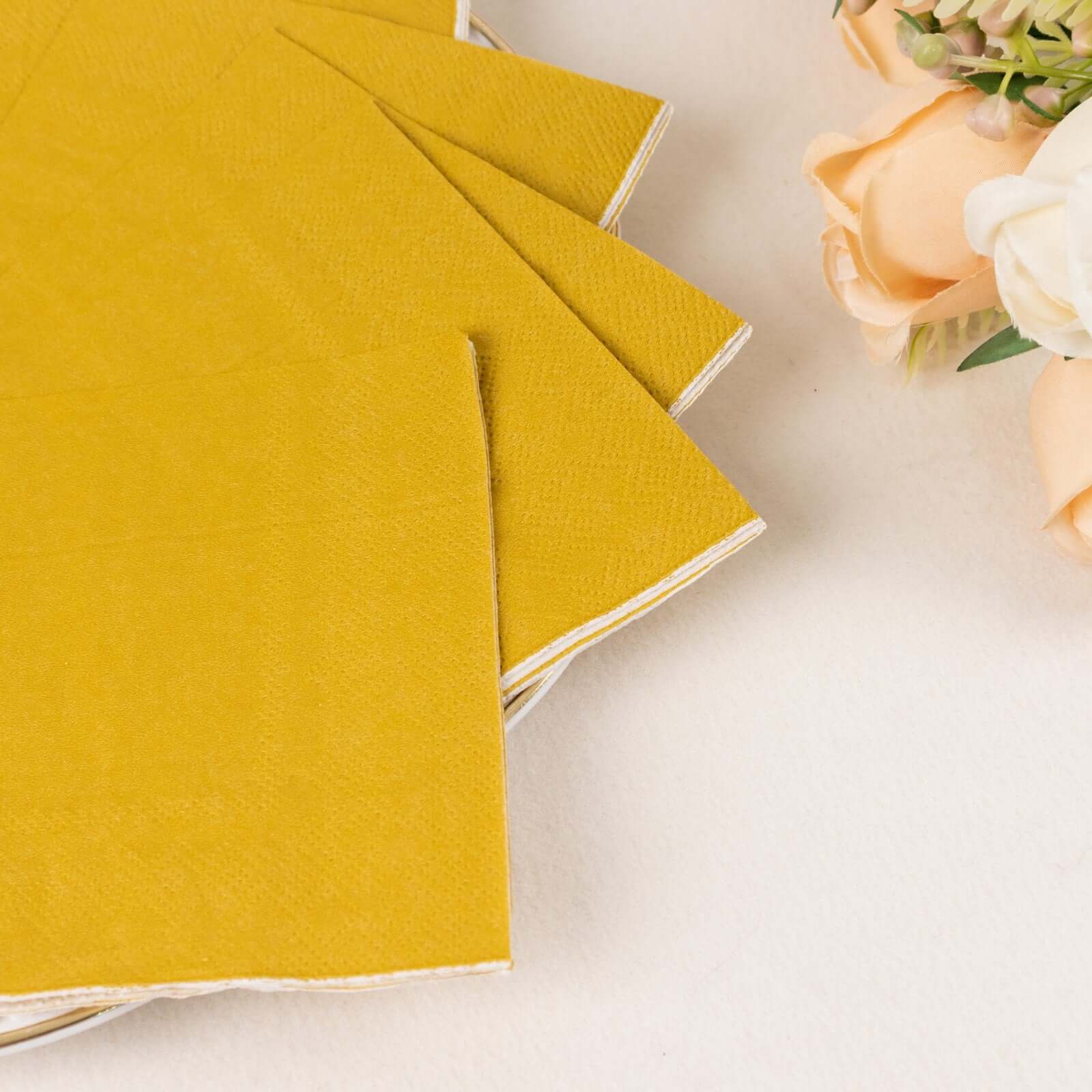 50-Pack Disposable Gold 2-Ply Soft 18GSM Cocktail Paper Beverage Napkins for Events