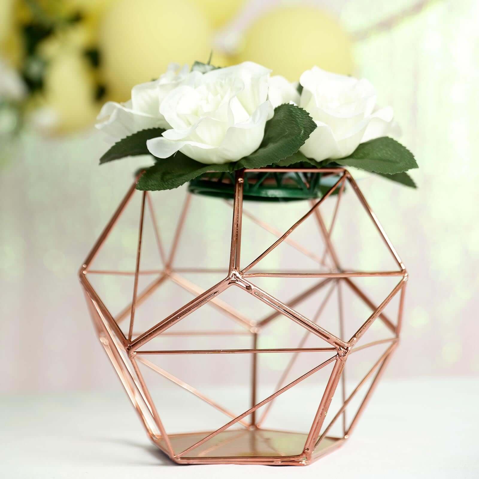 Stunning Rose Gold Metal Pentagon Prism Geometric Tealight Candle Holder - Ideal for Decor