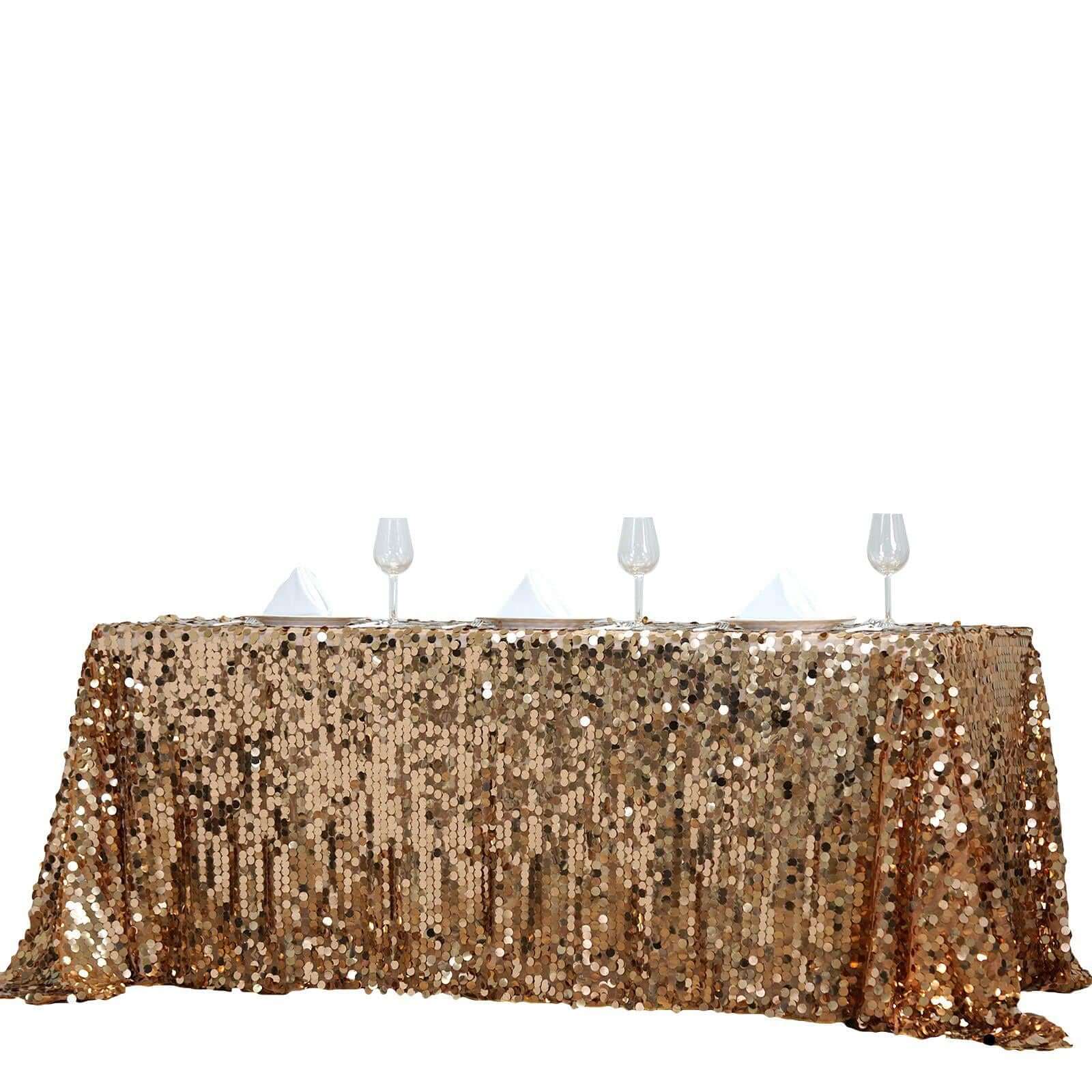 Gold Sequin Rectangle Tablecloth 90x156 - Ideal for Luxurious Celebrations, Seamless Payette Design