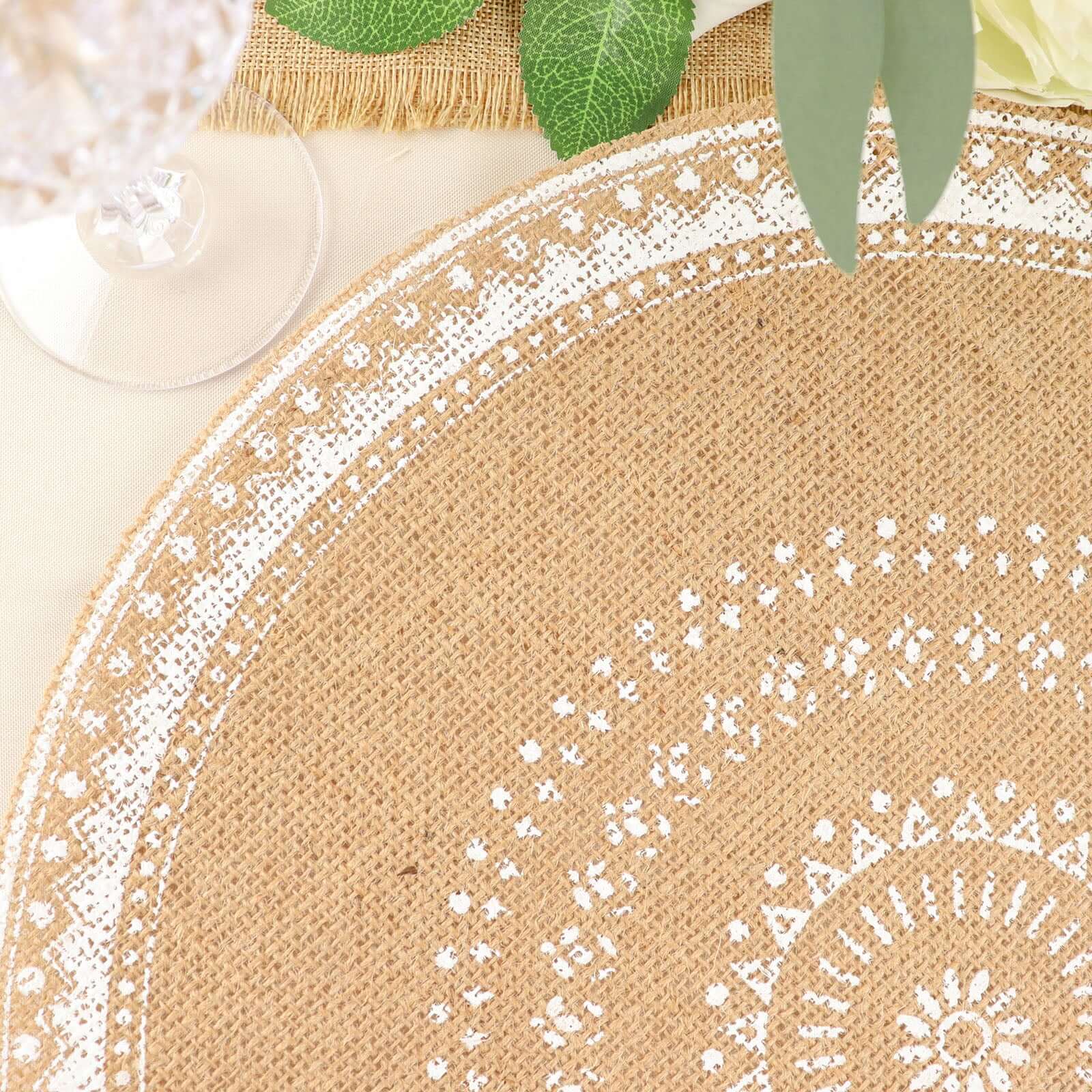 4-Pack Round Braided Placemats in Natural Jute and White - Ideal Rustic Table Mats 15 Inches