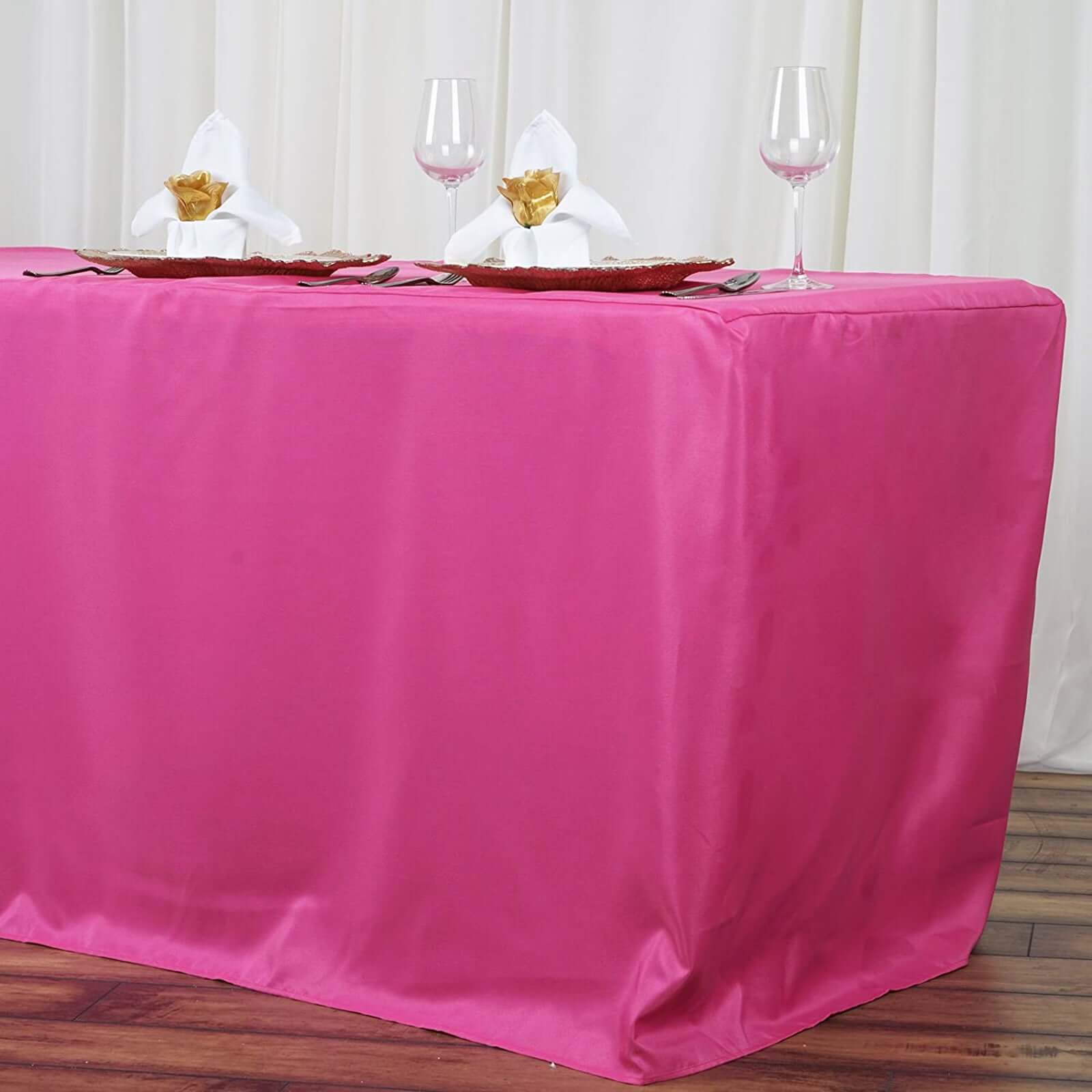 Durable Fuchsia Polyester Fitted Rectangle Tablecloth for 6FT Tables - Ideal for Events