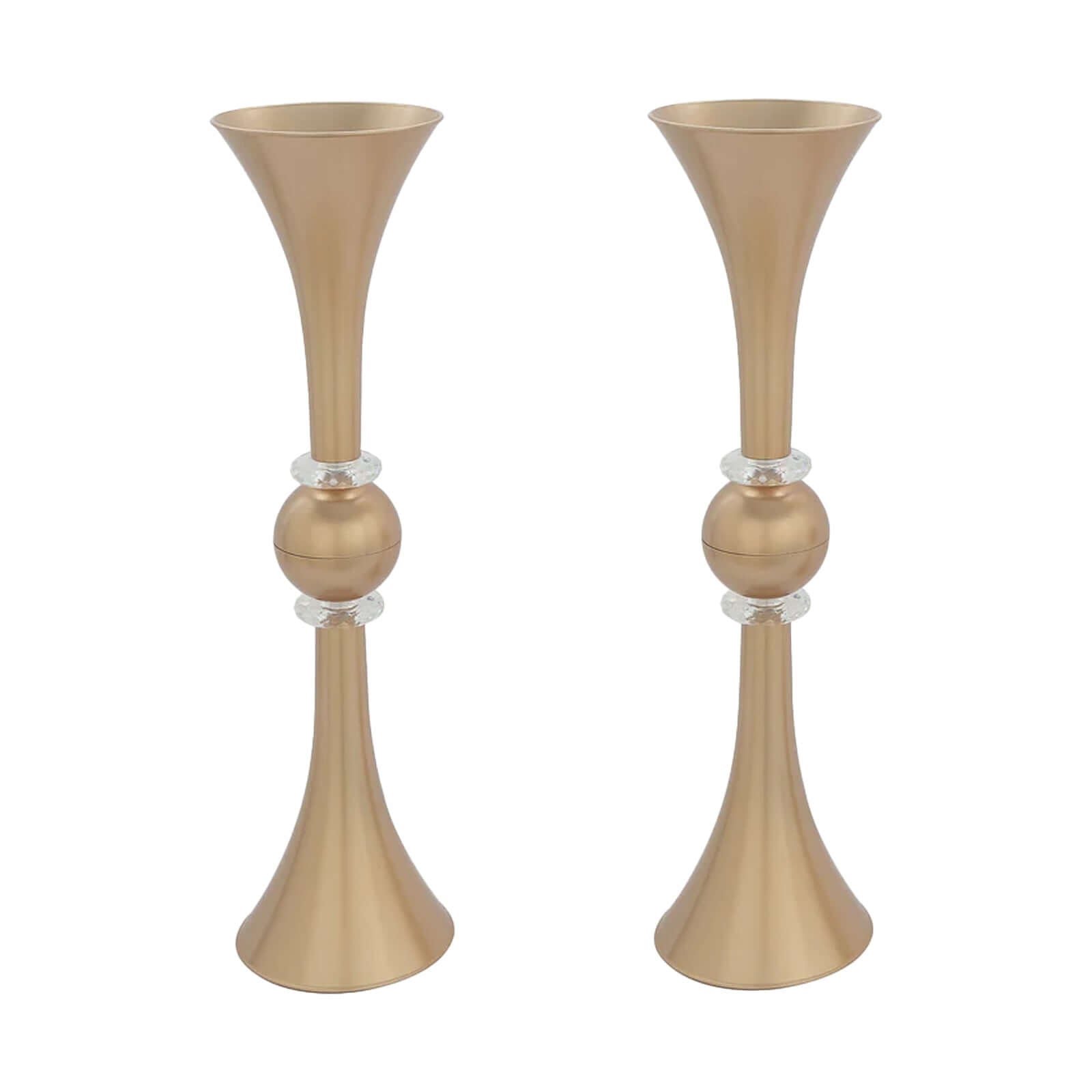 Hot Deal! 2-Pack Gold Reversible Plastic Trumpet Flower Vases with Crystal Embellishments, 21