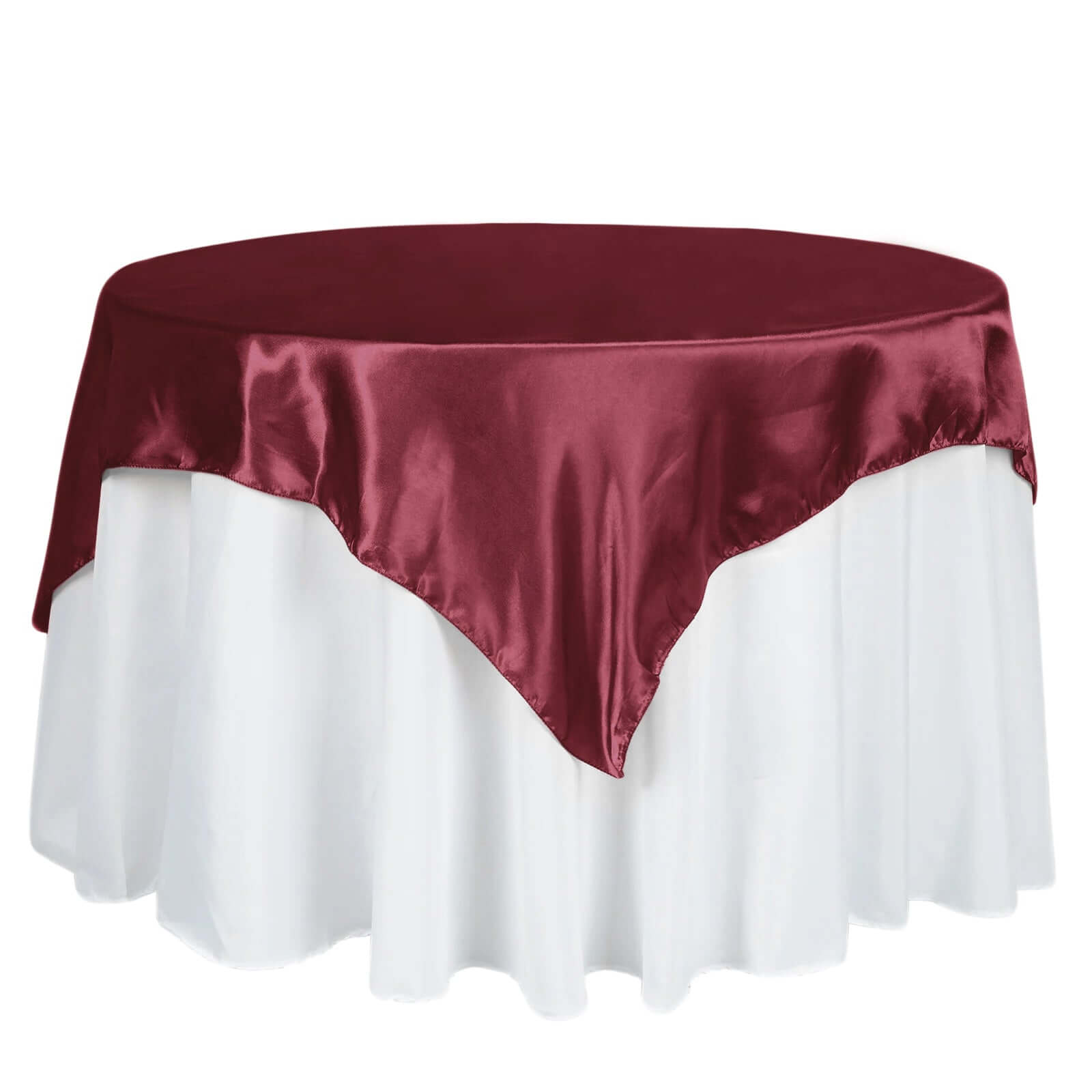 Hot! Burgundy Satin 60x60 Square Table Overlay - Smooth & Silky Table Cover
