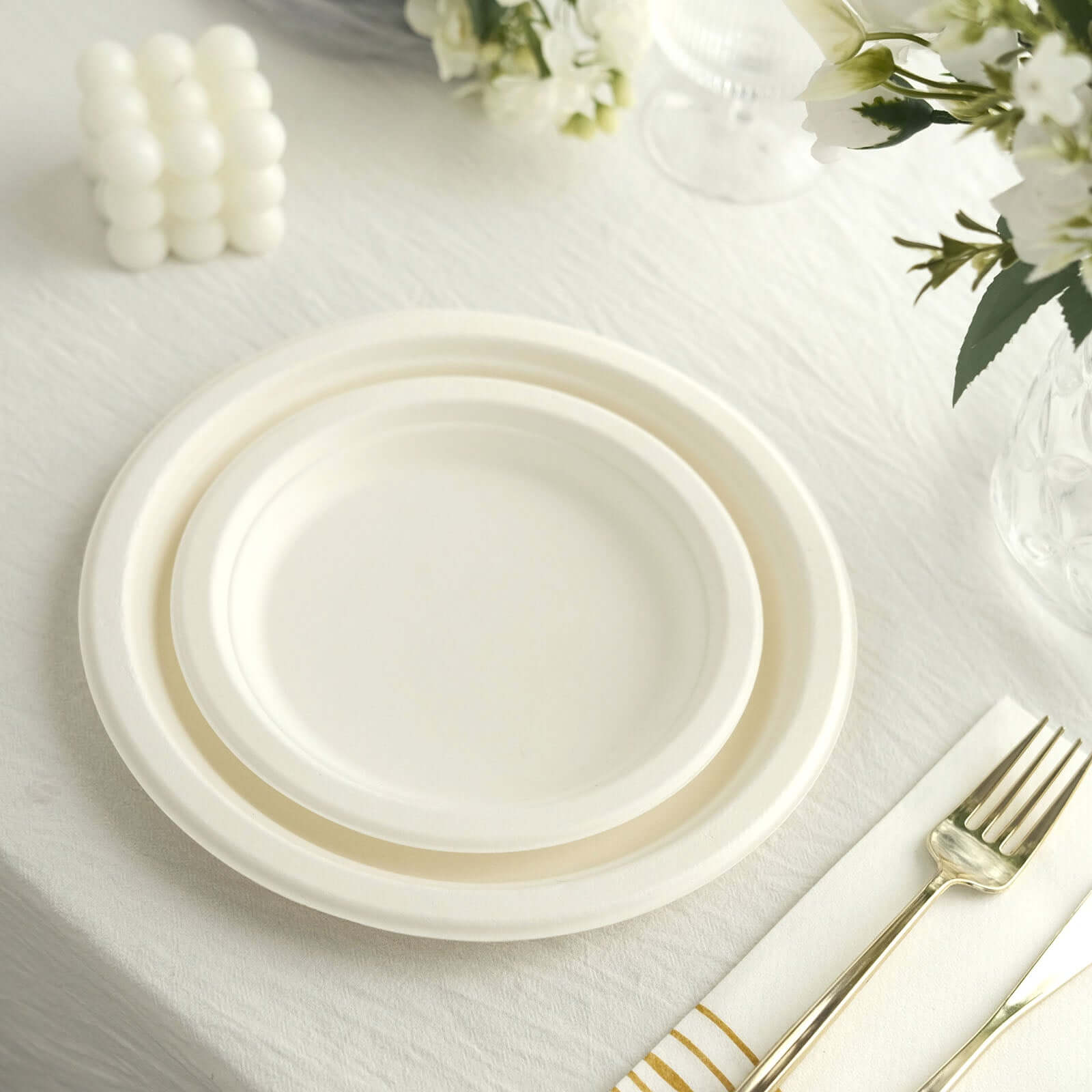 Hot Deal! 50-Pack Biodegradable White Round 9-Inch Bagasse Dinner Plates for Outdoor Parties