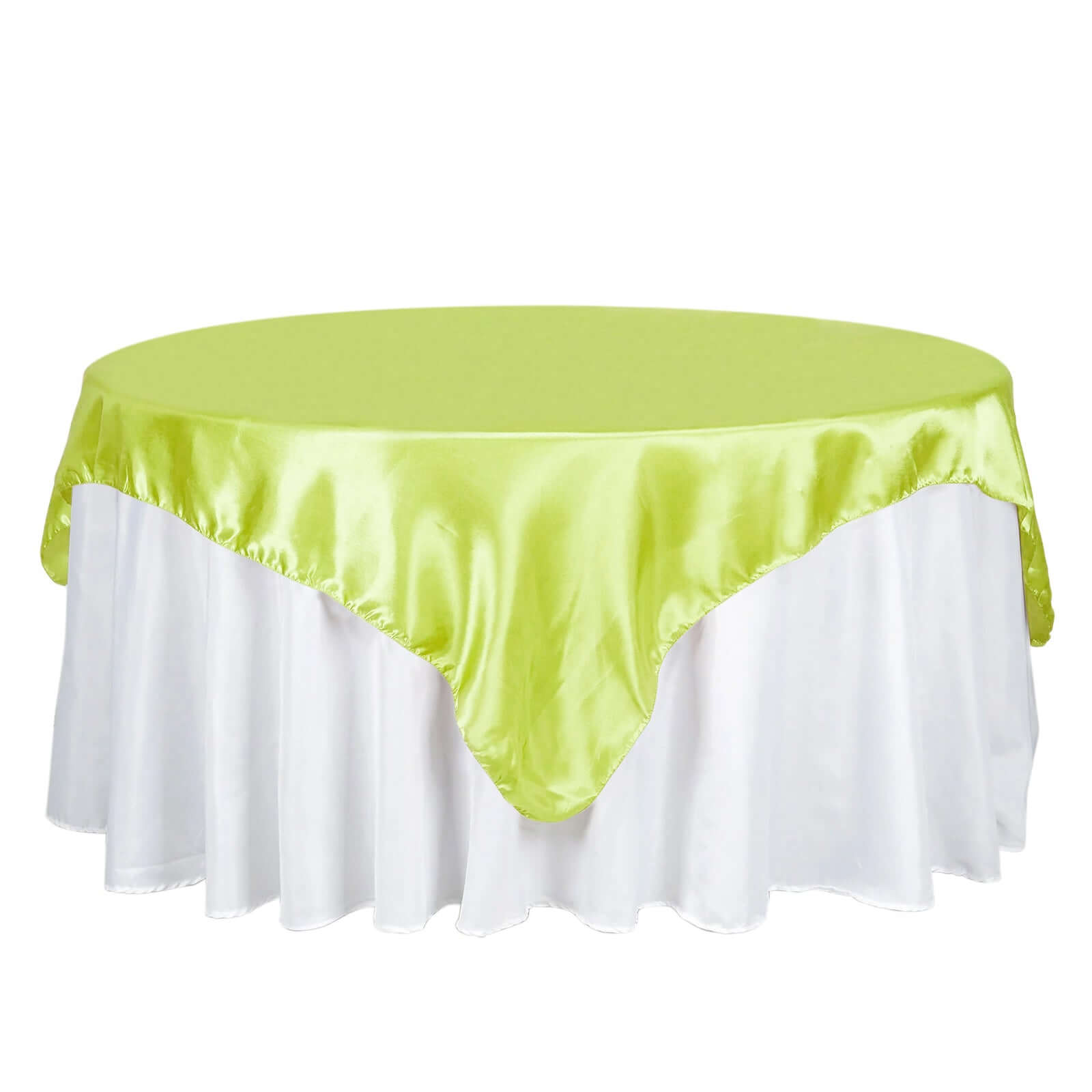 Hot Sale! 72x72 Apple Green Satin Square Table Overlay with Smooth Finish