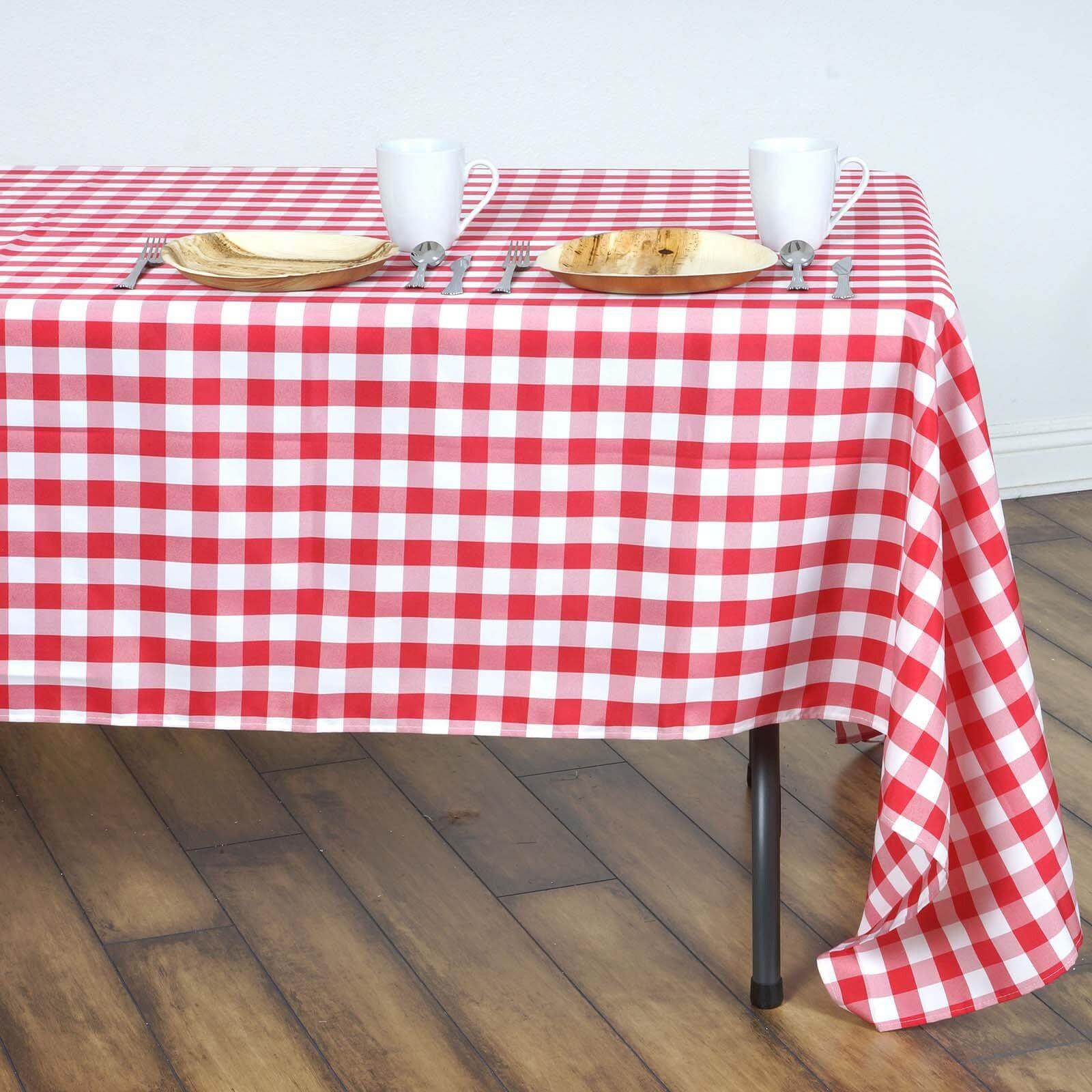 165 GSM Polyester White/Red Buffalo Plaid 60x126 Rectangle Tablecloth