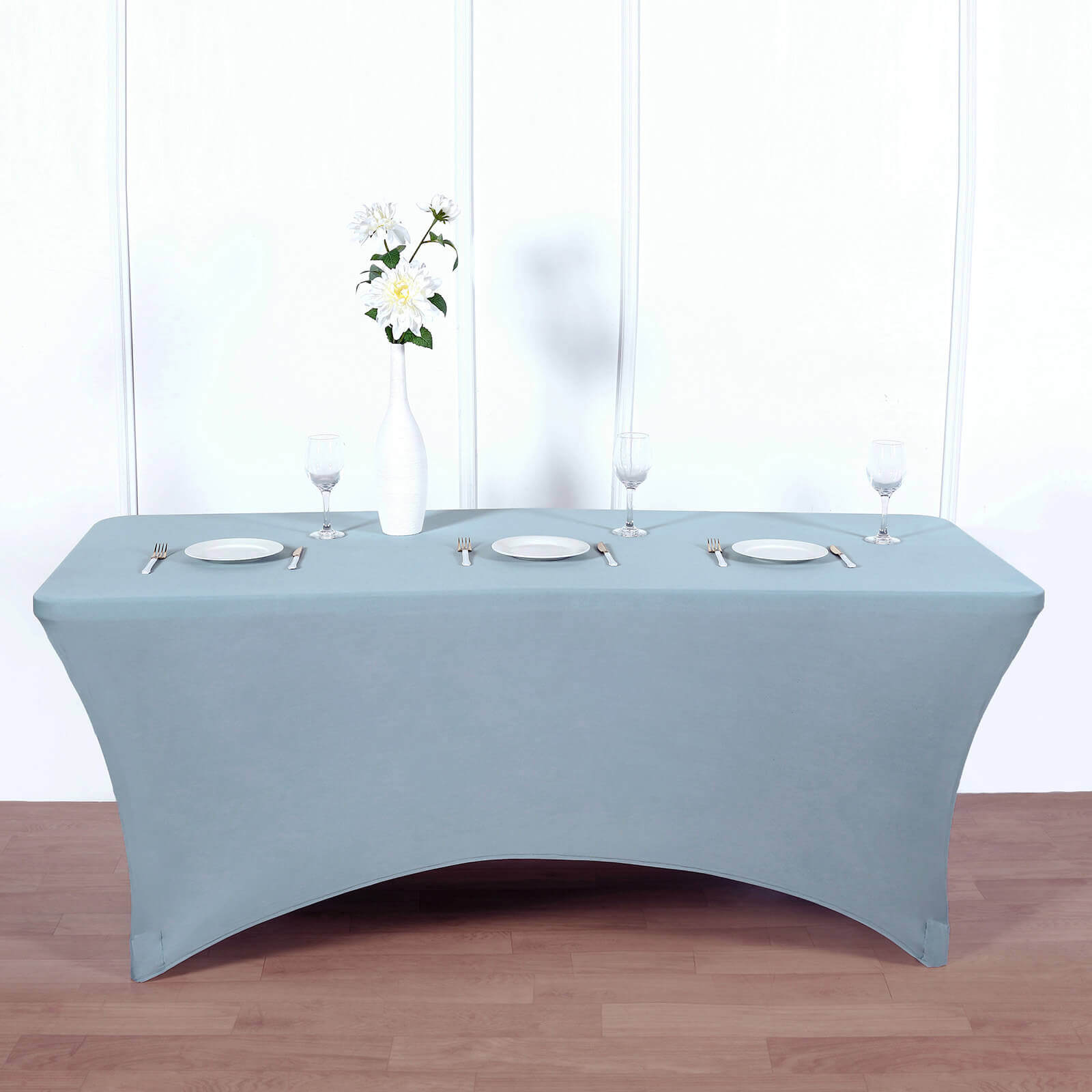 Durable 6ft Dusty Blue Stretch Spandex Rectangle Tablecloth for Events