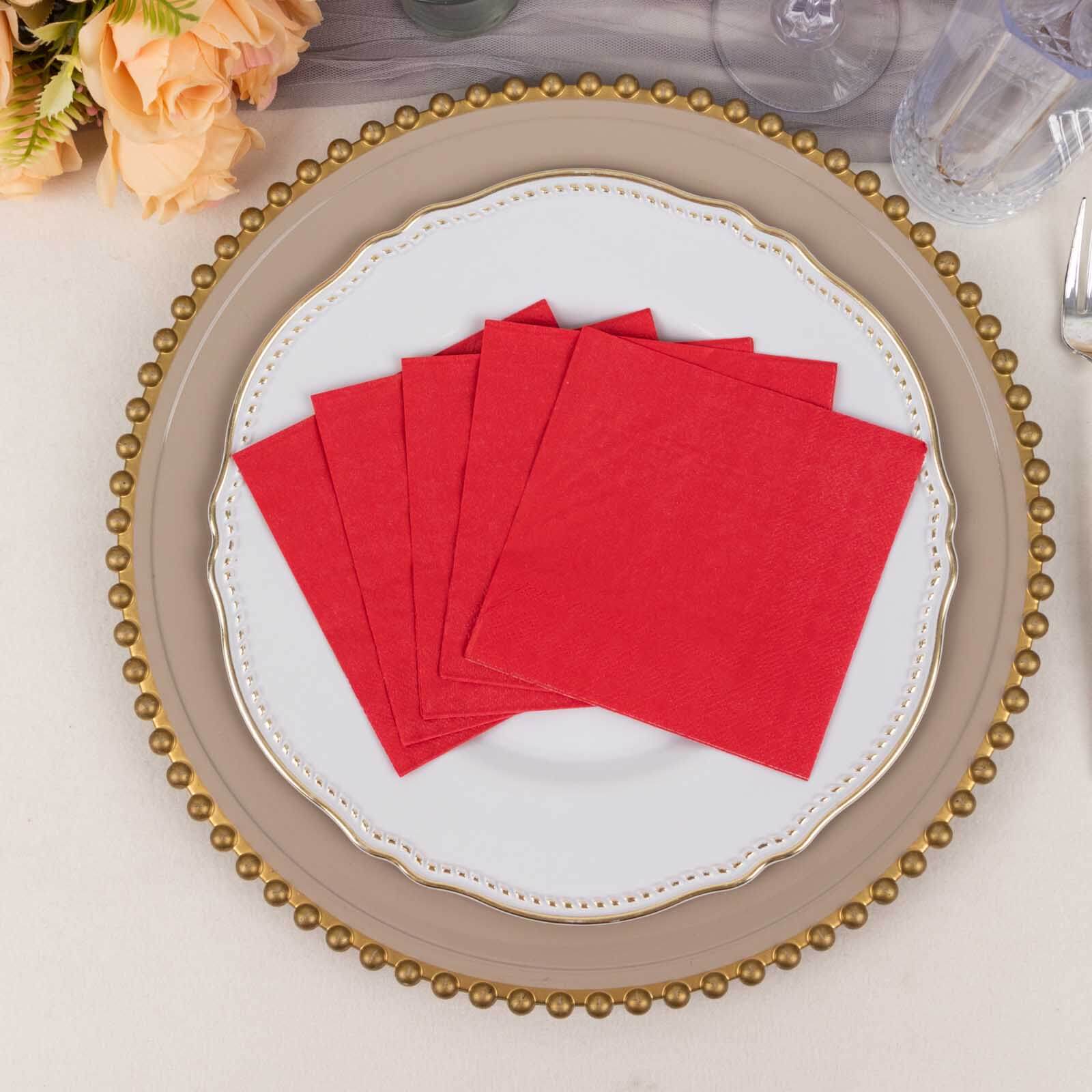 Great Deal! 50-Pack 2-Ply Disposable Red Paper Cocktail Beverage Napkins, 18GSM, 5x5