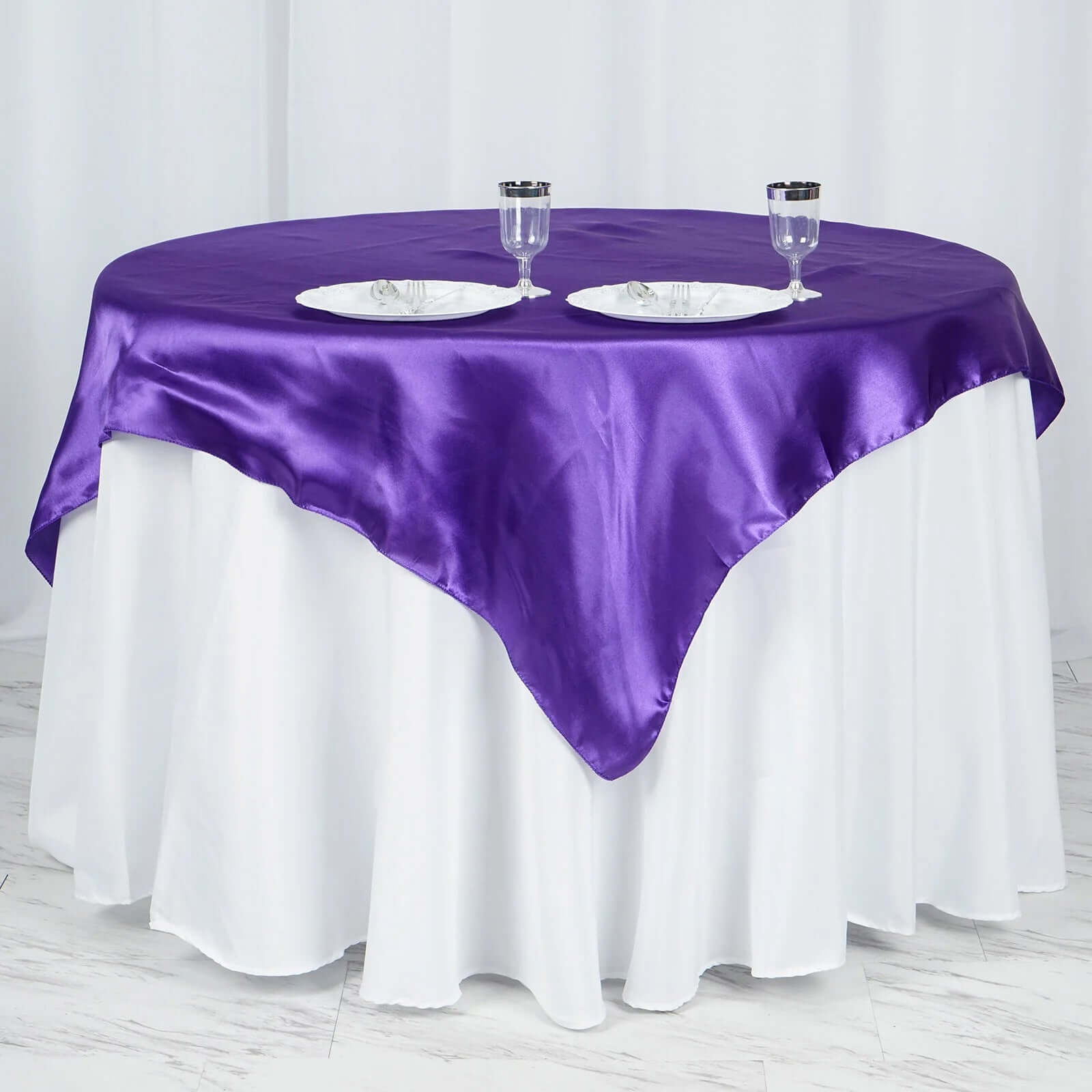 Exclusive Purple Satin 60x60 Square Table Overlay - Smooth & Silky Touch