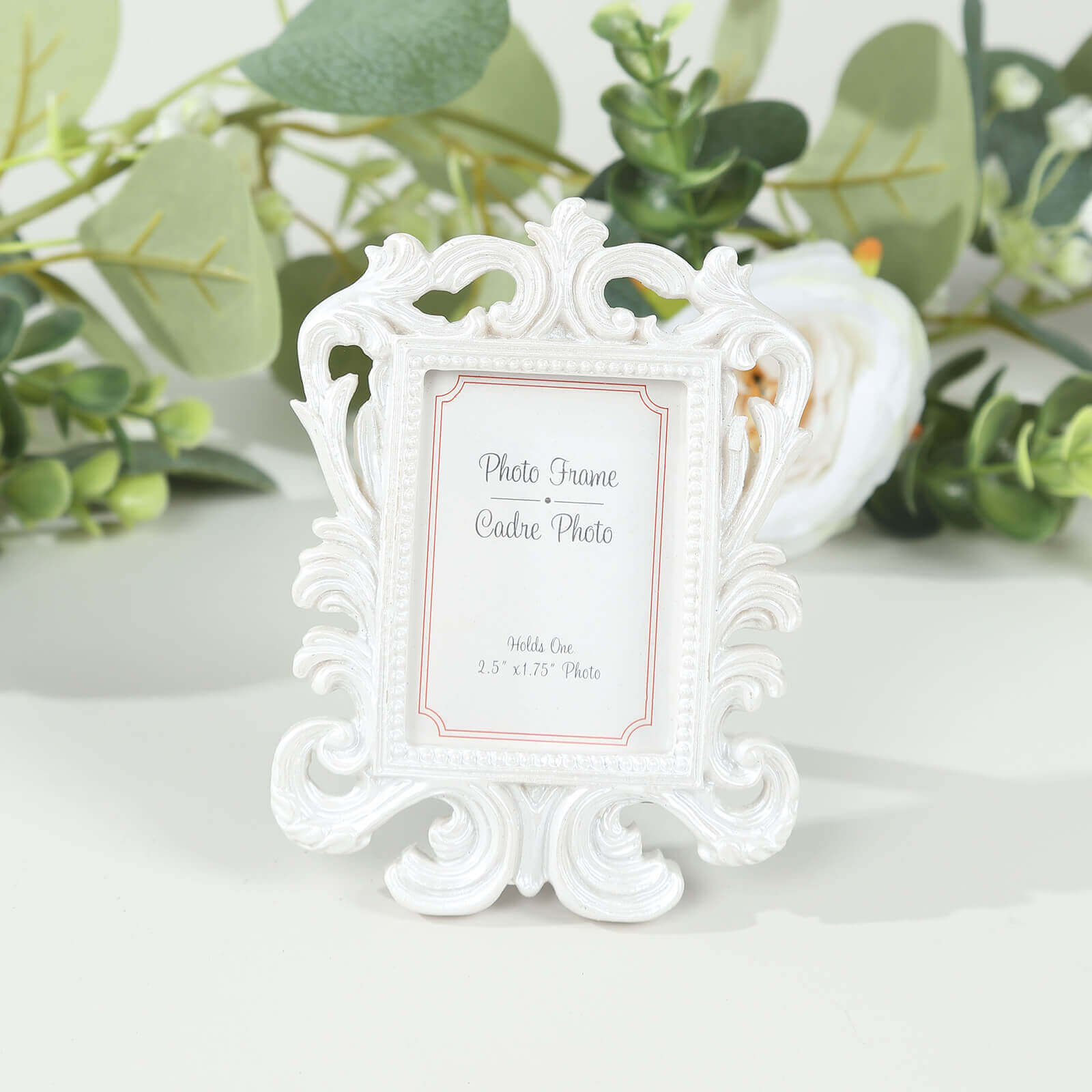 4-Piece Set of White Resin Vintage Baroque Mini Rectangle Picture Frames for Weddings and Parties