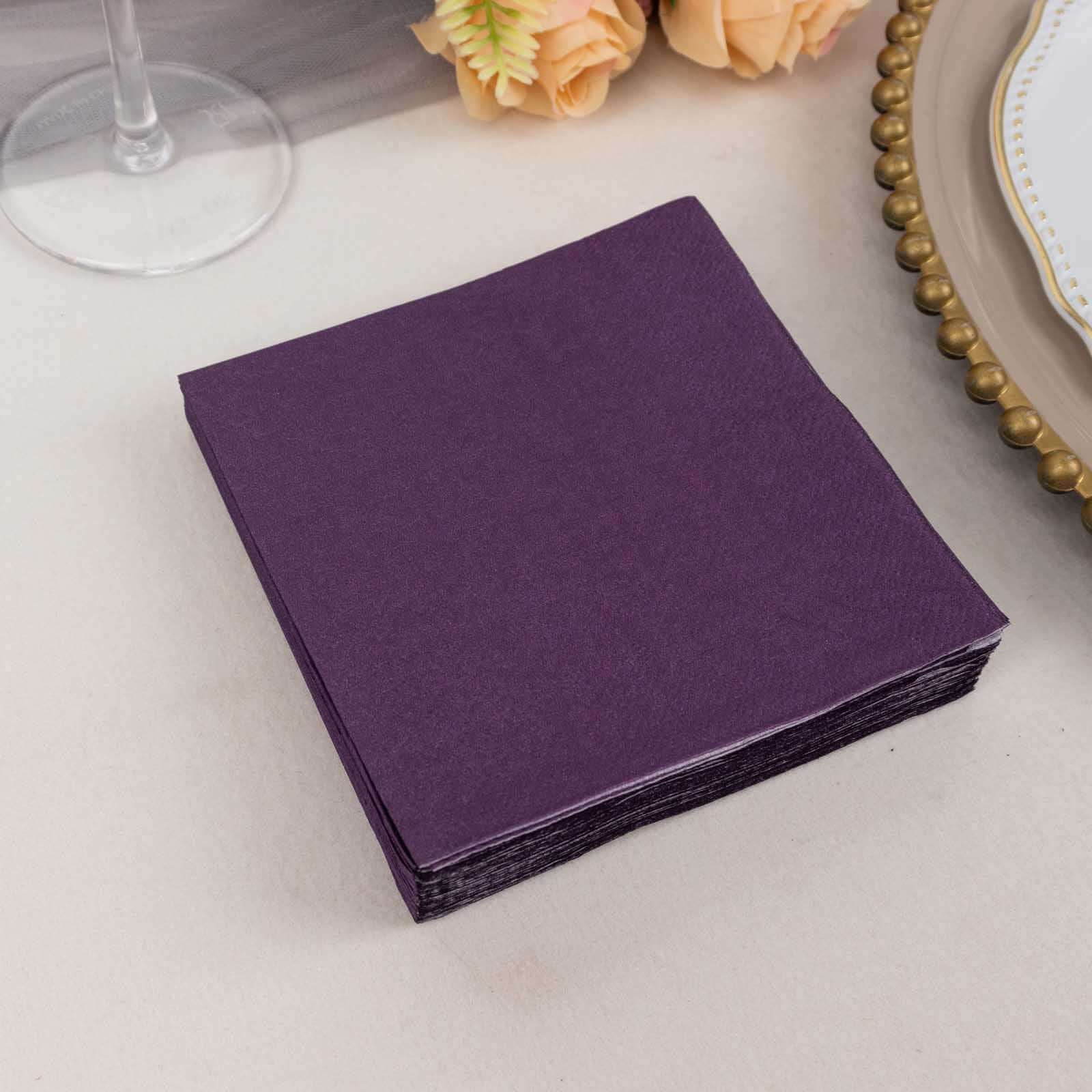 Hot Deal! 50-Pack Purple 2-Ply 18GSM Disposable Soft Cocktail Napkins, 5x5