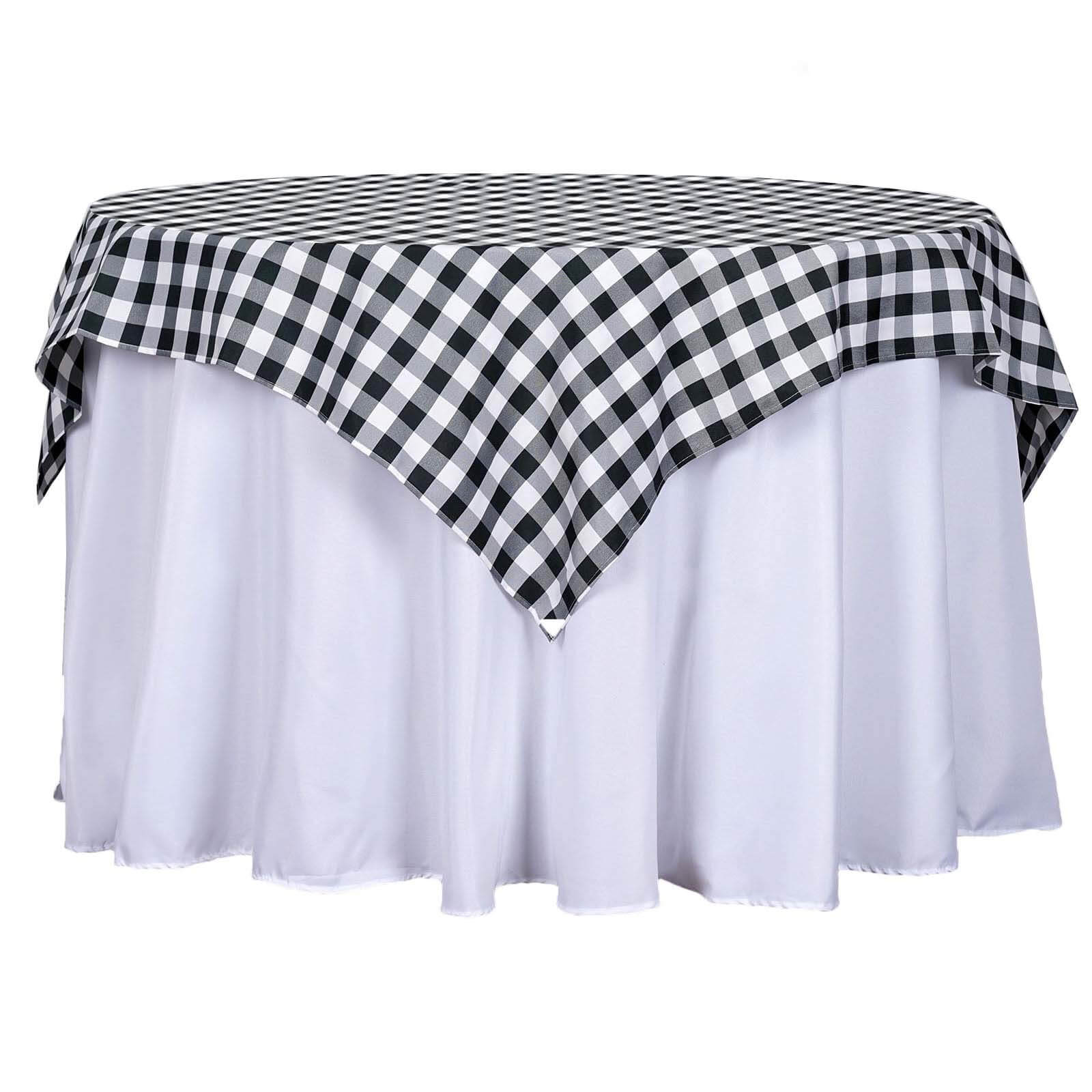 Hot! 54x54 Polyester Square Table Overlay in White/Black Checkered Buffalo Plaid for Casual Tables