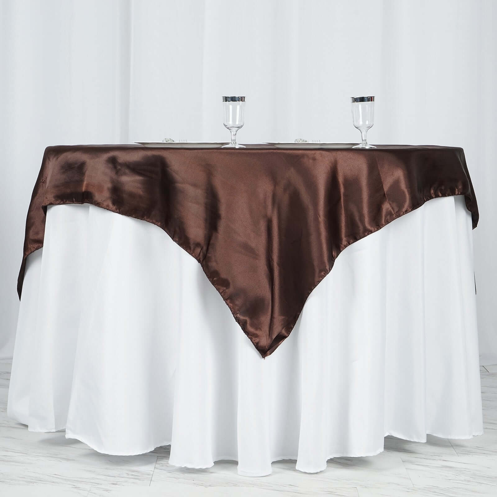 Chocolate Satin Square Table Overlay - 60x60 Tablecloth with Smooth Silky Touch