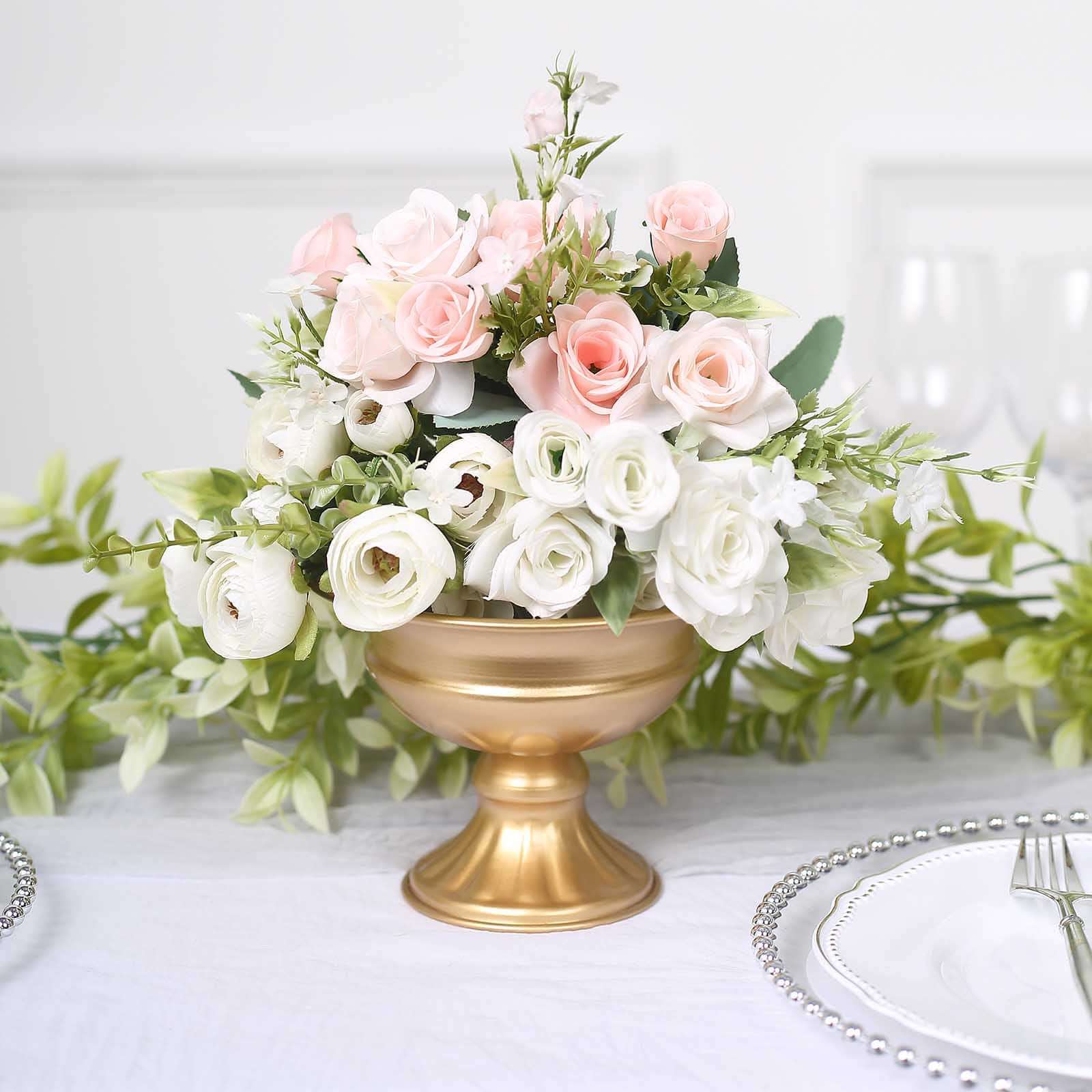2-Pack Antique Gold Metal Wine Goblet Style Mini Compote Flower Vases for Elegant Wedding Centerpieces