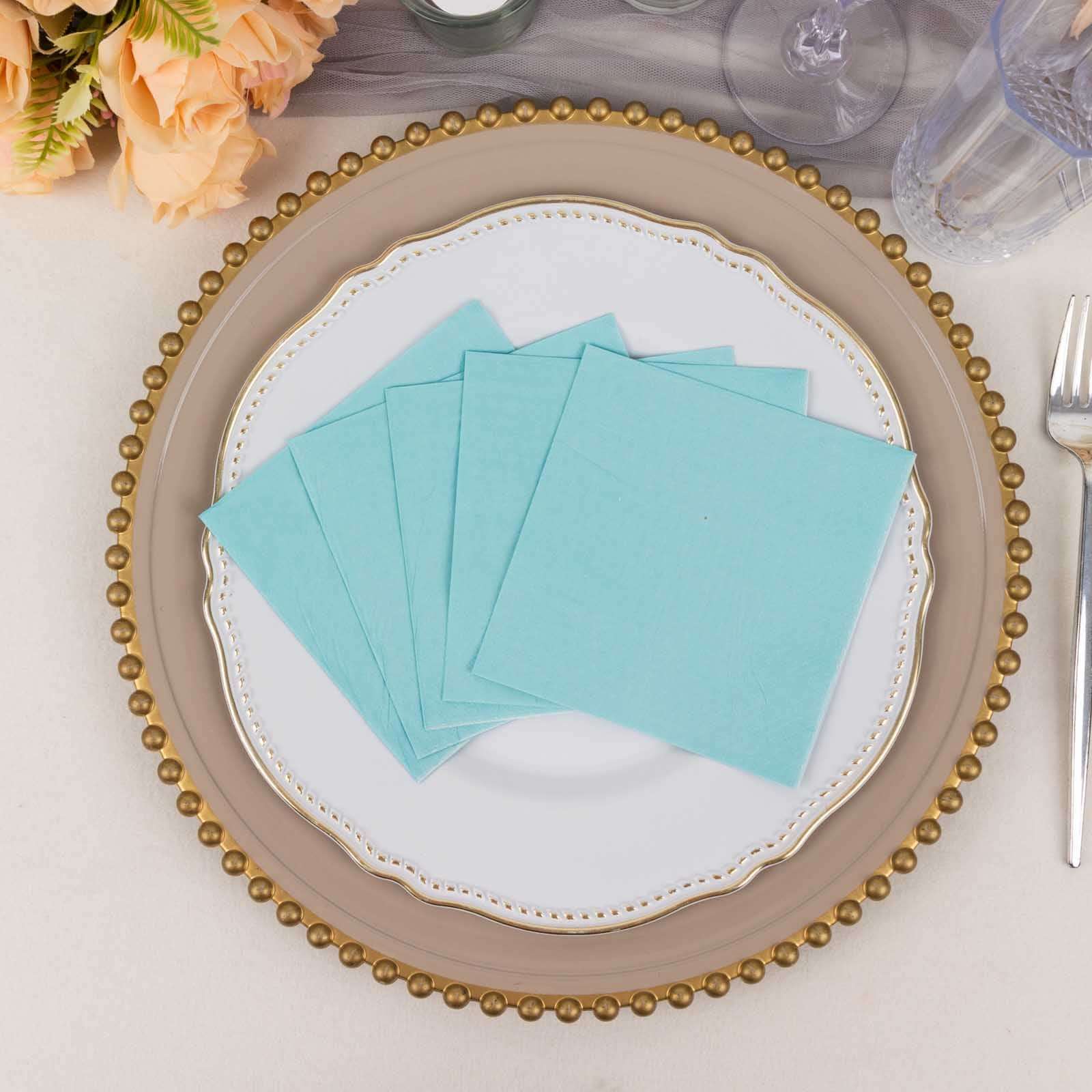 Blue 2-Ply Disposable Soft 18GSM 5x5 Cocktail Paper Beverage Napkins - 50 Pack