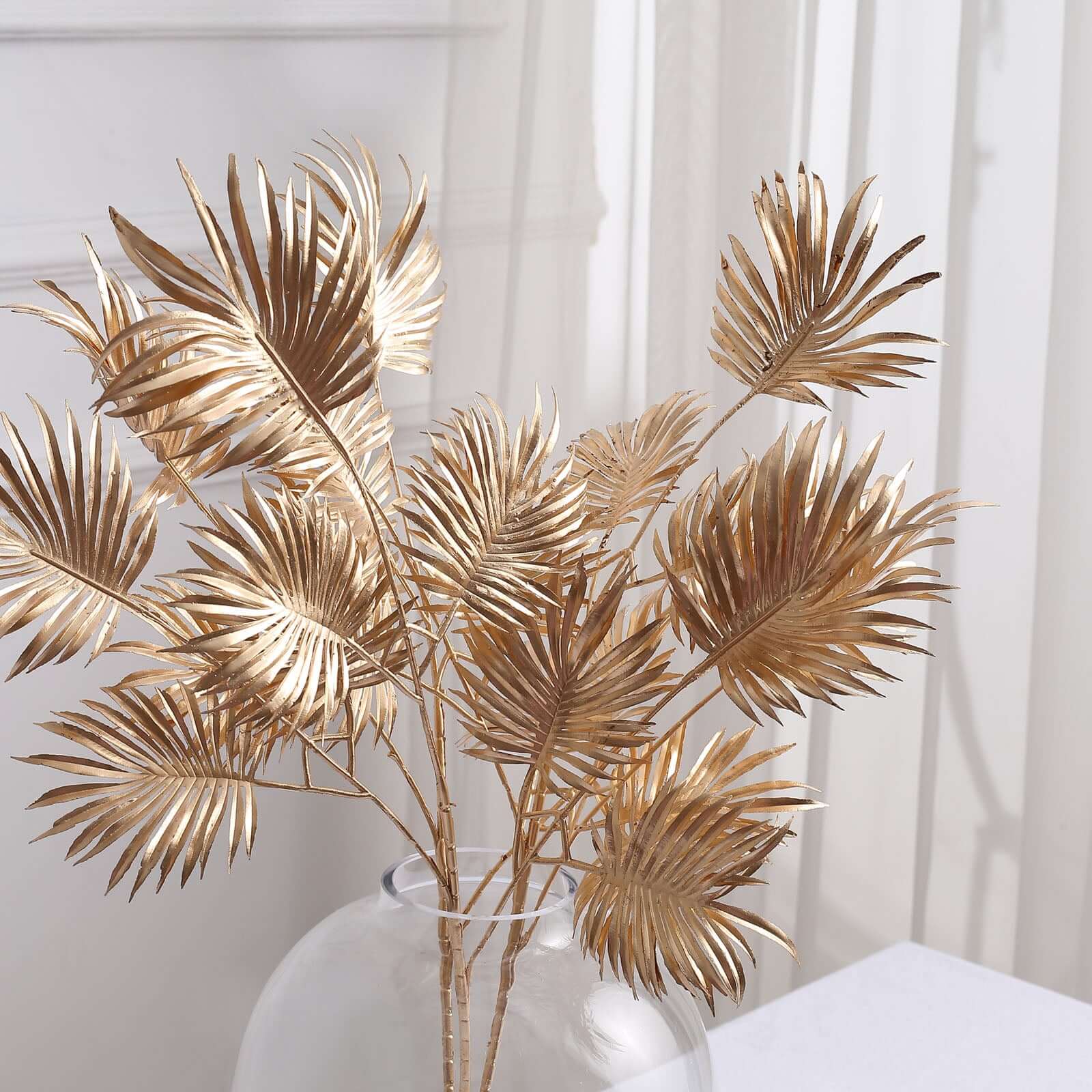 3-Piece Metallic Gold Artificial Palm Leaf Branches - Ideal for Boho Tropical & Modern Decor