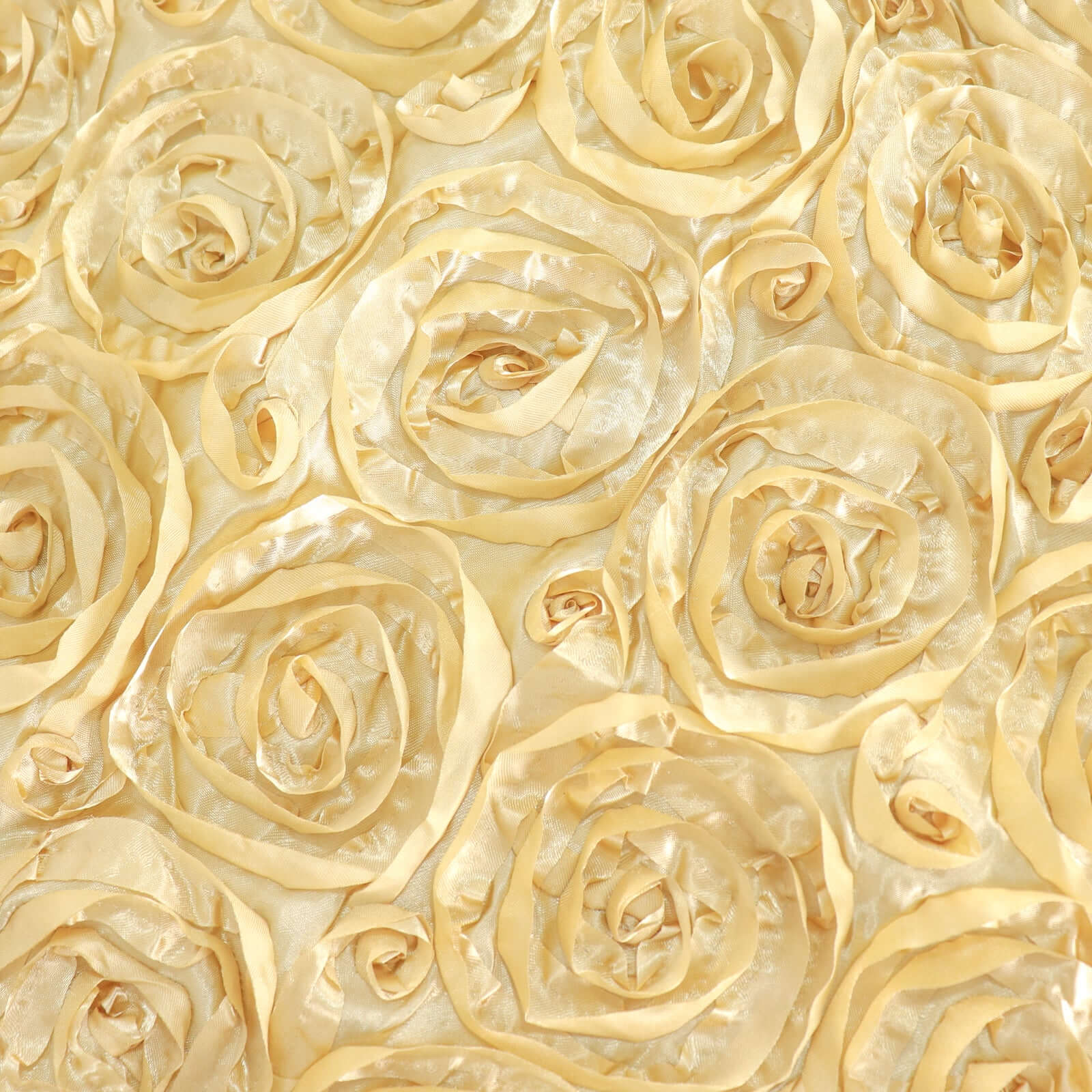 Champagne Satin 90x132 Rectangle Tablecloth with Stunning 3D Rosette Design