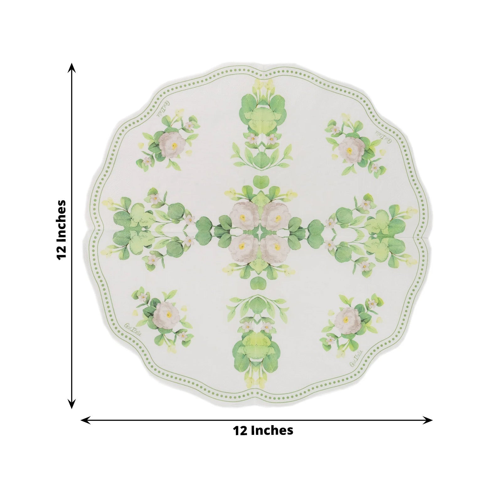 Hot! 25-Pack Disposable 2-Ply Round White Paper Cocktail Napkins with Floral Greenery & Scalloped Edge