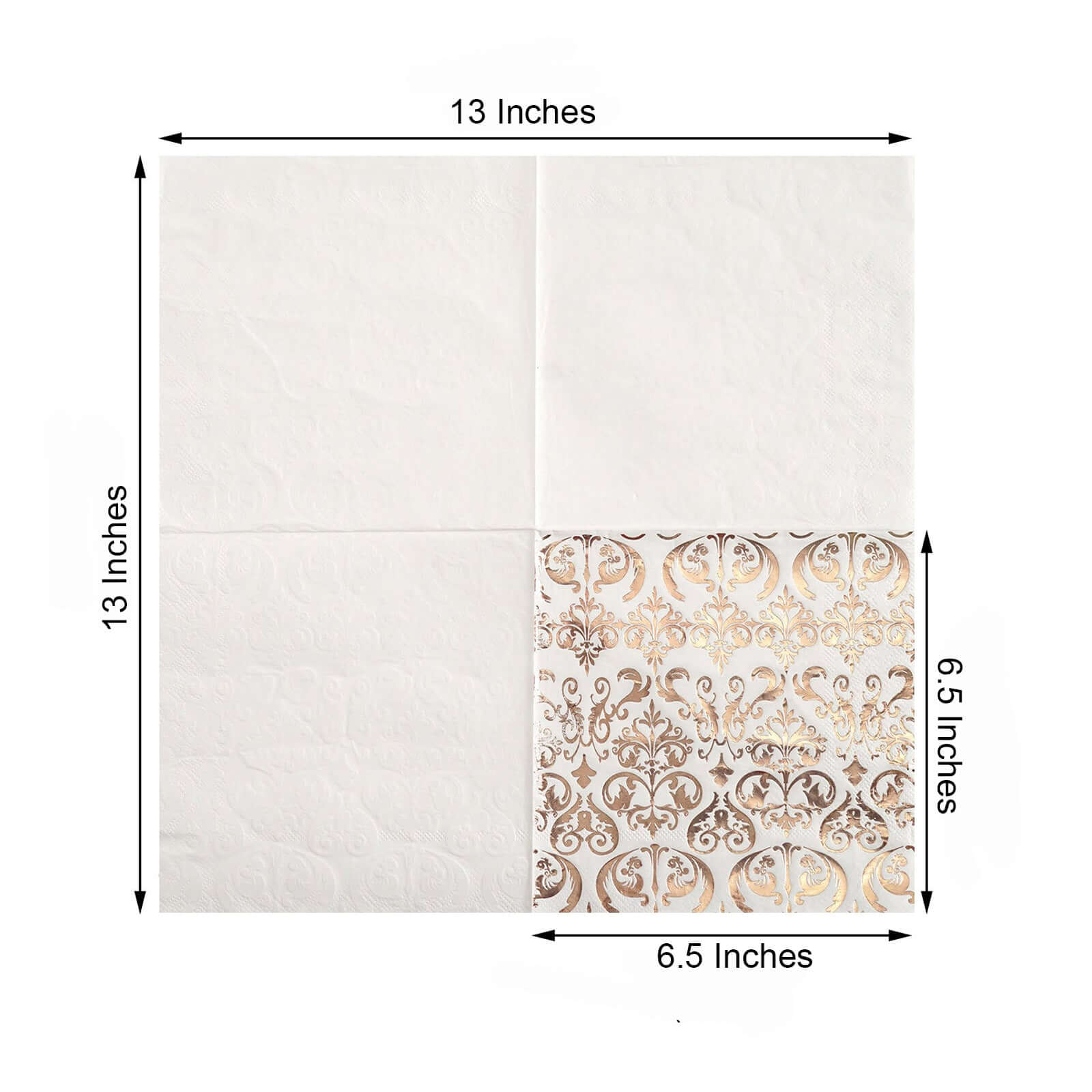 20-Pack Disposable 3-Ply Vintage Rose Gold Metallic Print Paper Dinner Napkins for Weddings