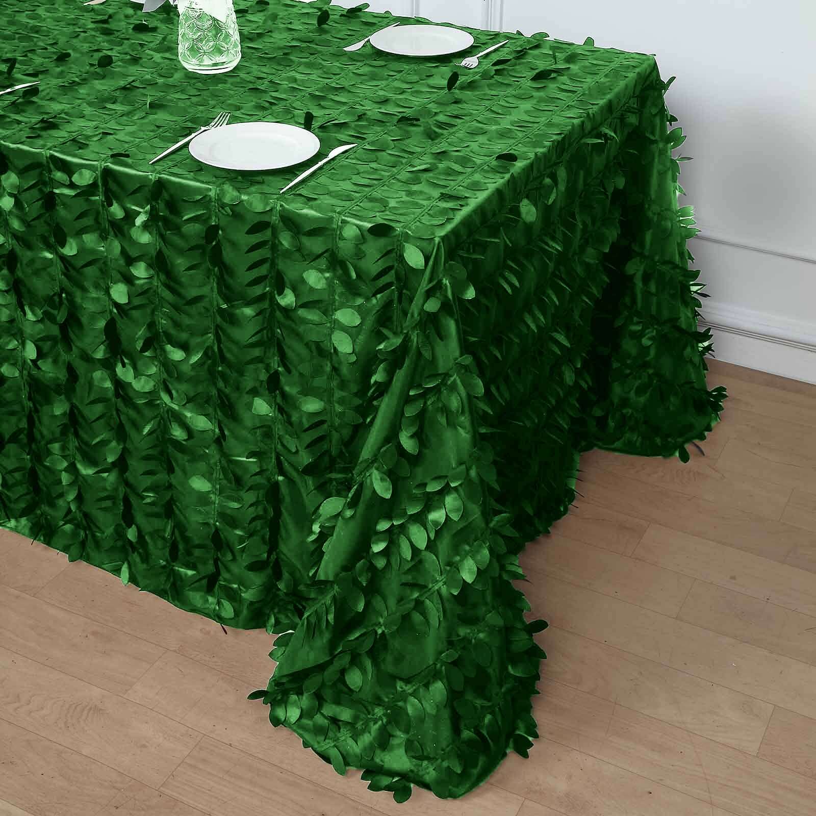 Exclusive Green Taffeta Rectangle Tablecloth with 3D Leaf Petal Design, 90x132