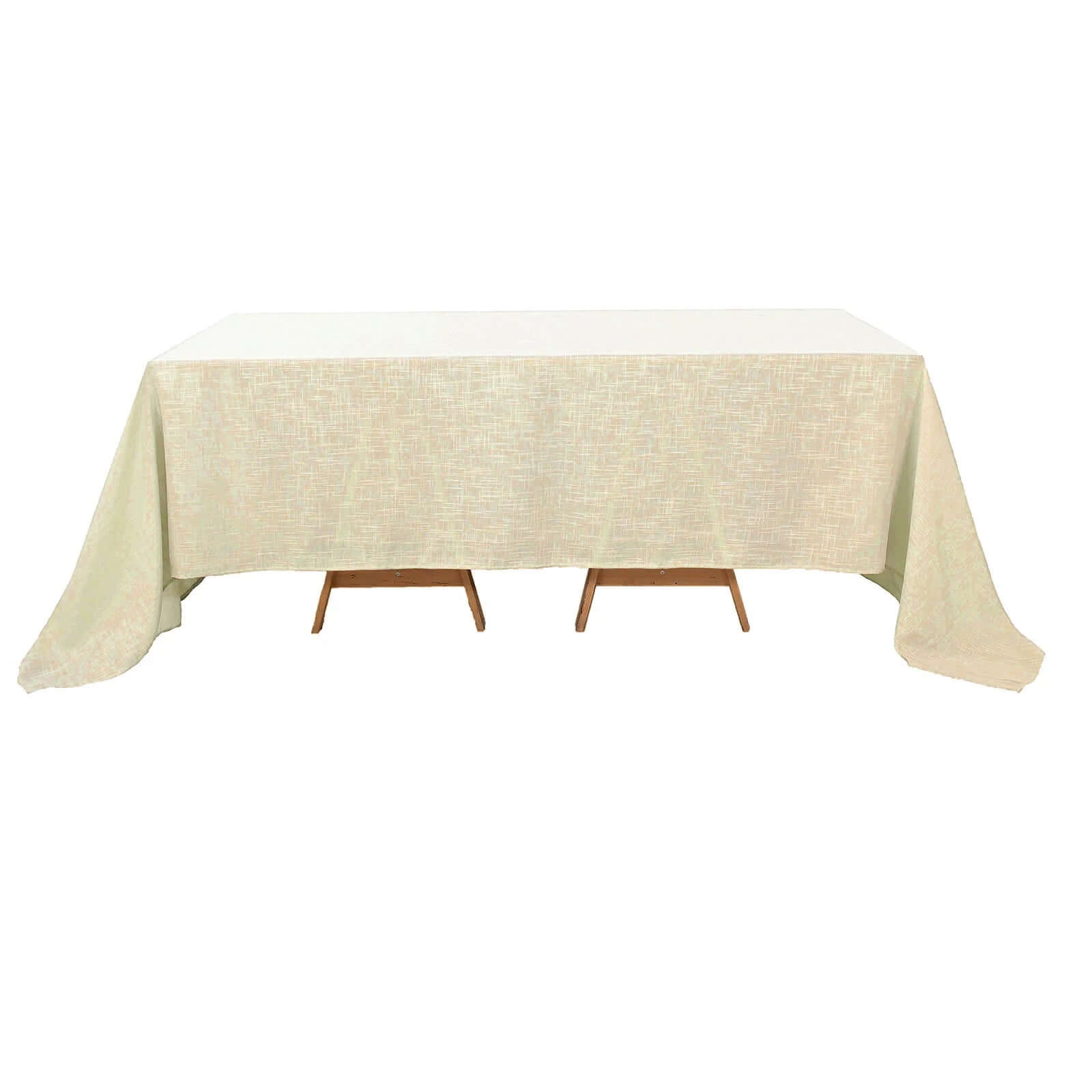 Premium Beige Faux Linen Rectangular Tablecloth (90x132) - Slubby, Wrinkle-Resistant & Seamless
