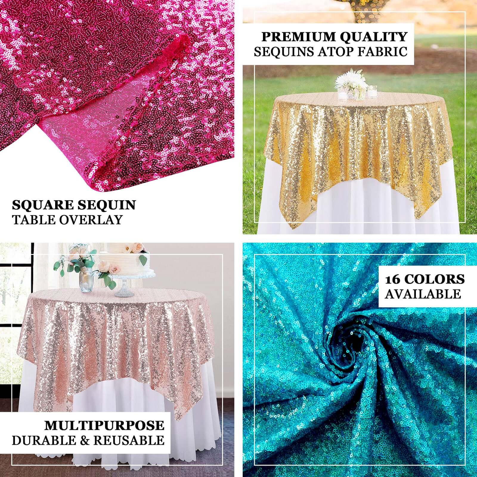 Sparkling Gold Sequin 72x72 Square Table Overlay - Ideal for Stunning Events