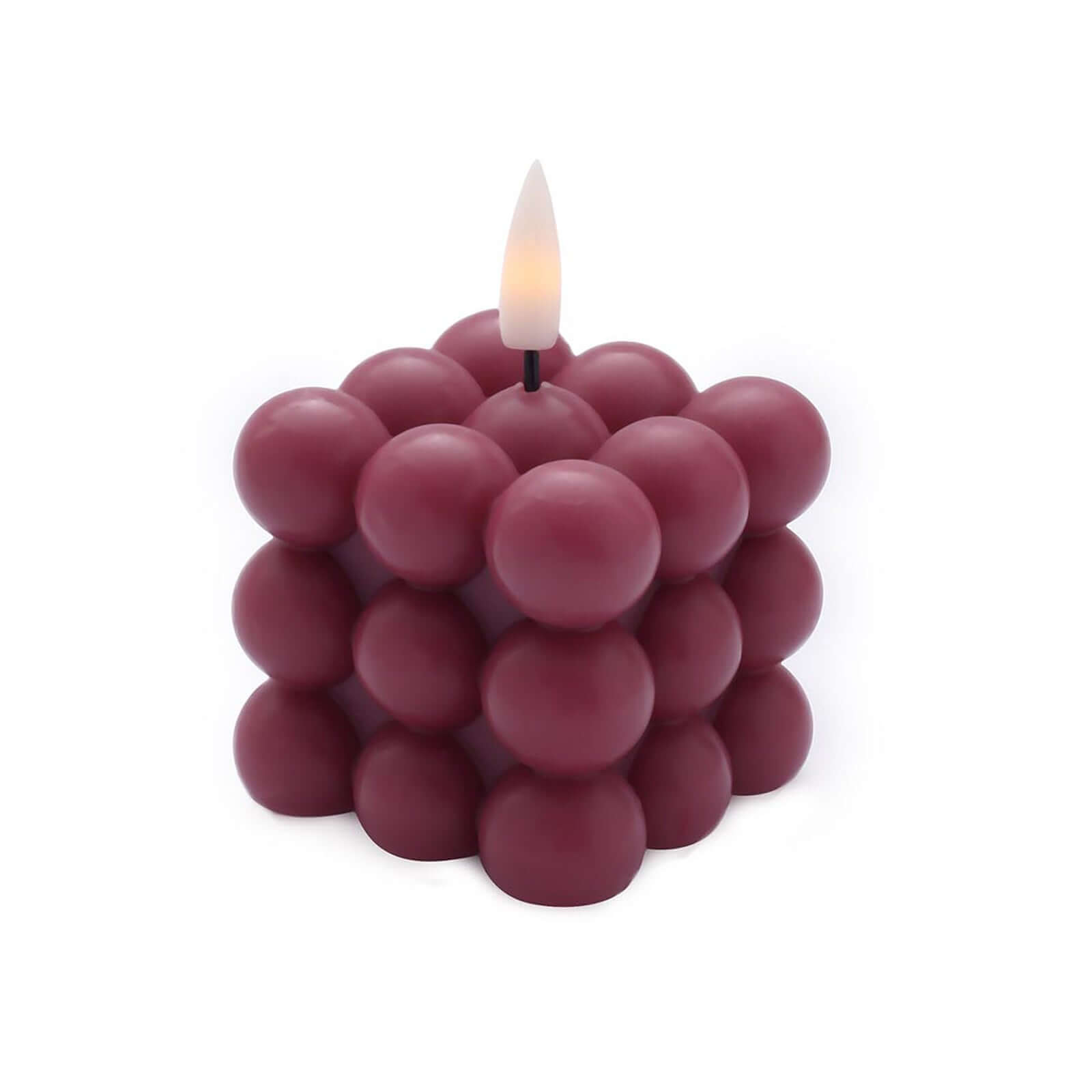 2-Pack Battery-Operated Burgundy LED Flameless Cube Candles with Flickering Warm White Light