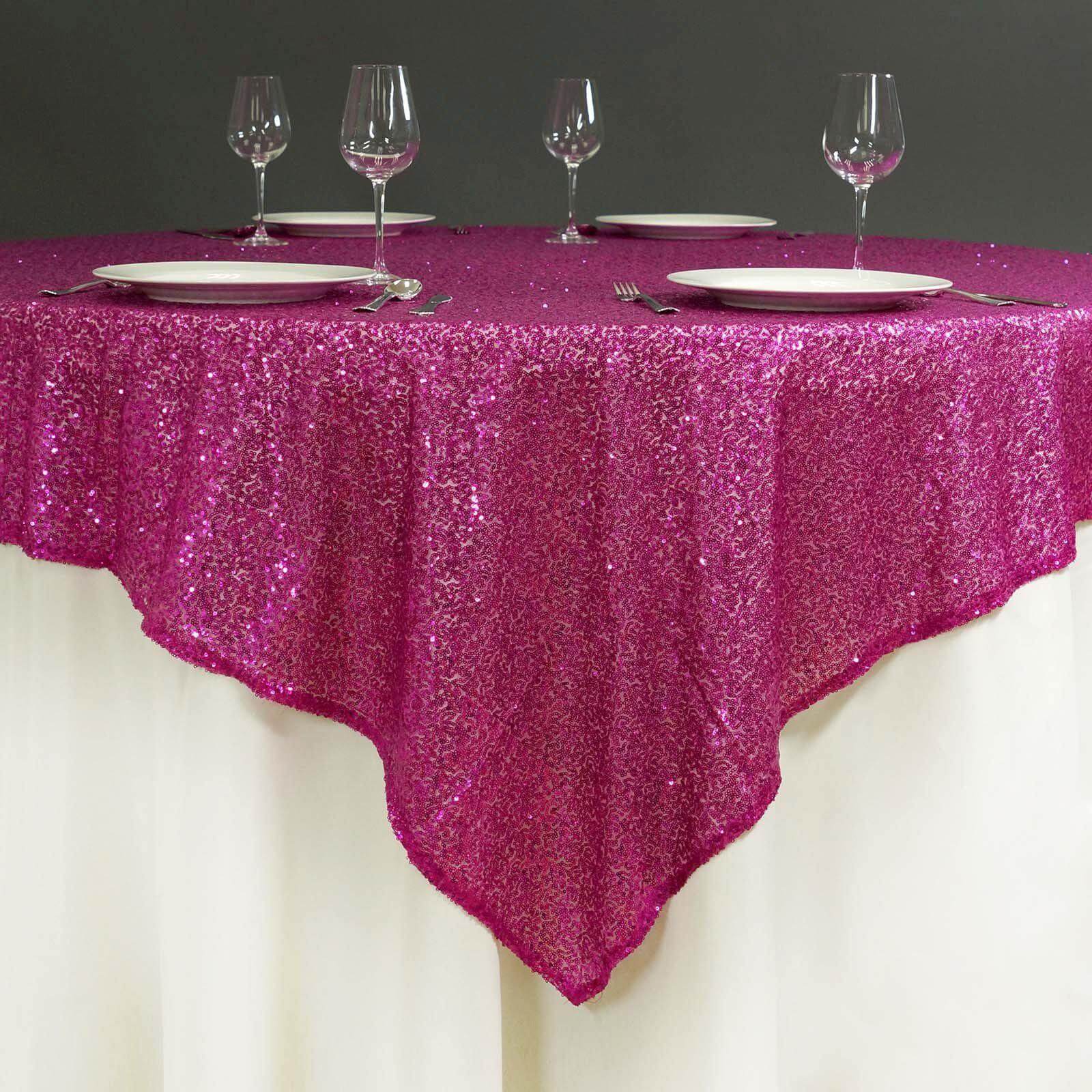 Sparkly Fuchsia 72x72 Square Table Overlay - Ideal Table Cover