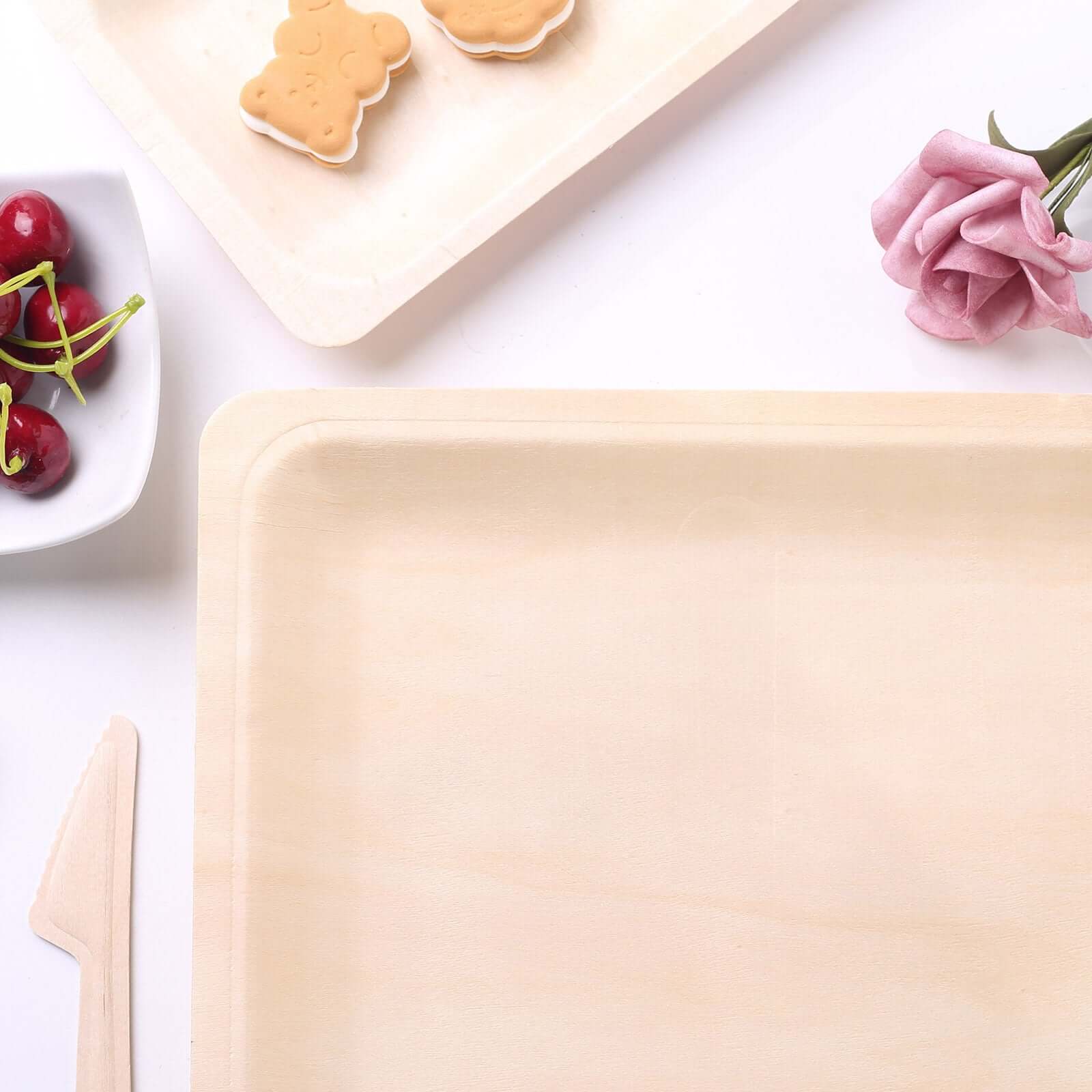 12-Pack Natural Birchwood 8x10 Rectangle Disposable Dinner Plates - Ideal for Farmhouse Events