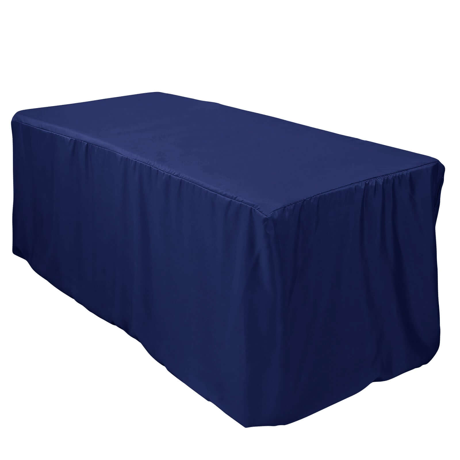 Durable Navy Blue Fitted Polyester Rectangle Tablecloth for 6FT Tables