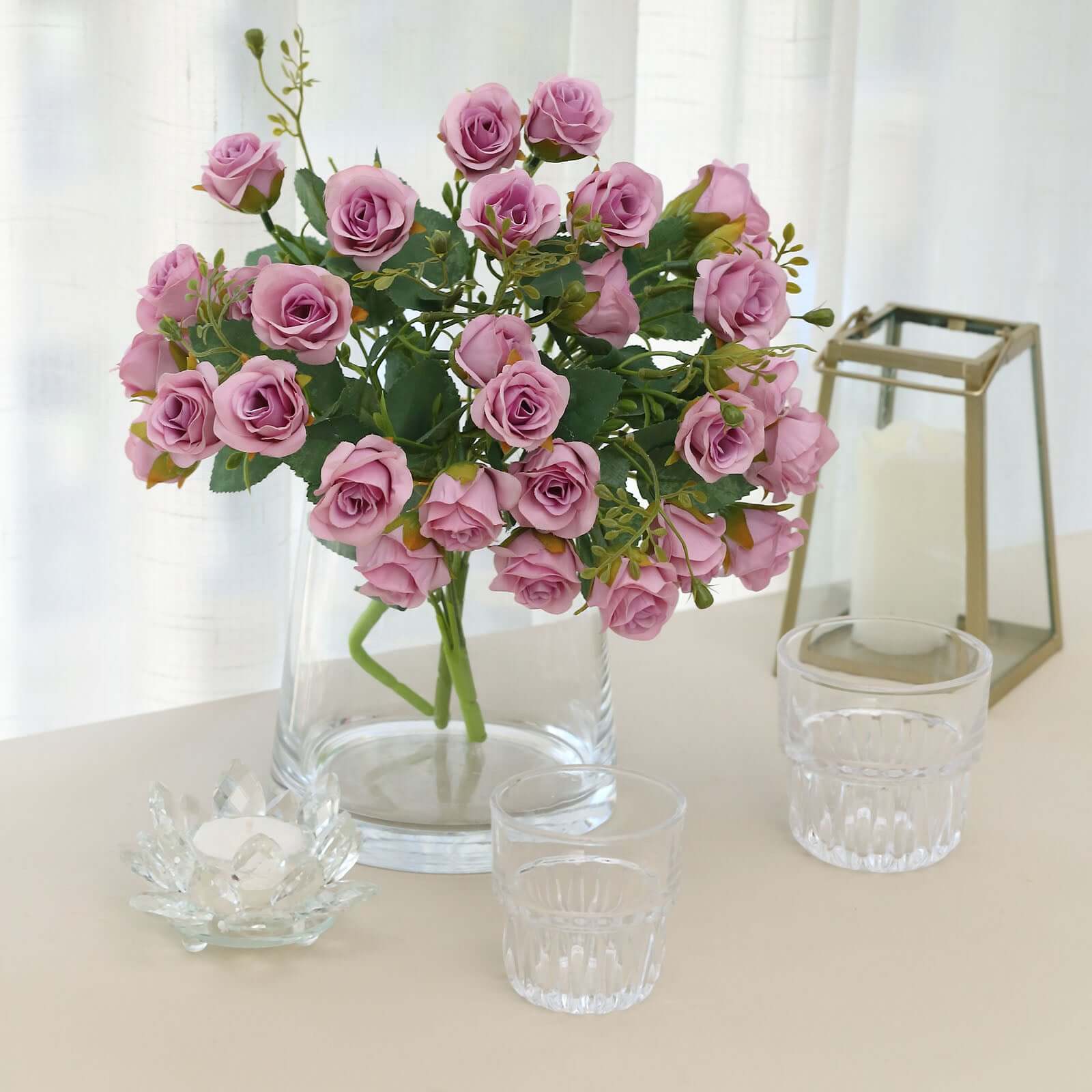 2 Pack of 12-Inch Lavender Lilac Faux Rose Flower Bouquets
