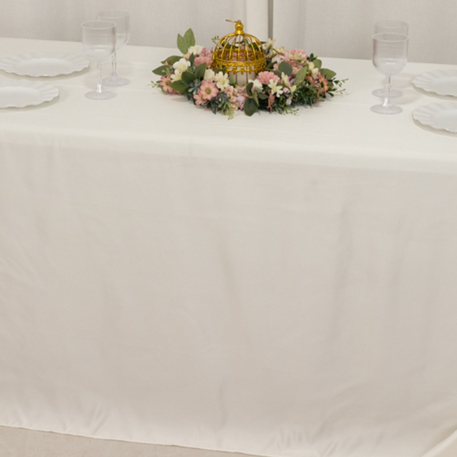 Ivory Lamour Satin Rectangle Tablecloth 90x132 - Soft, Silk - like & Seamless