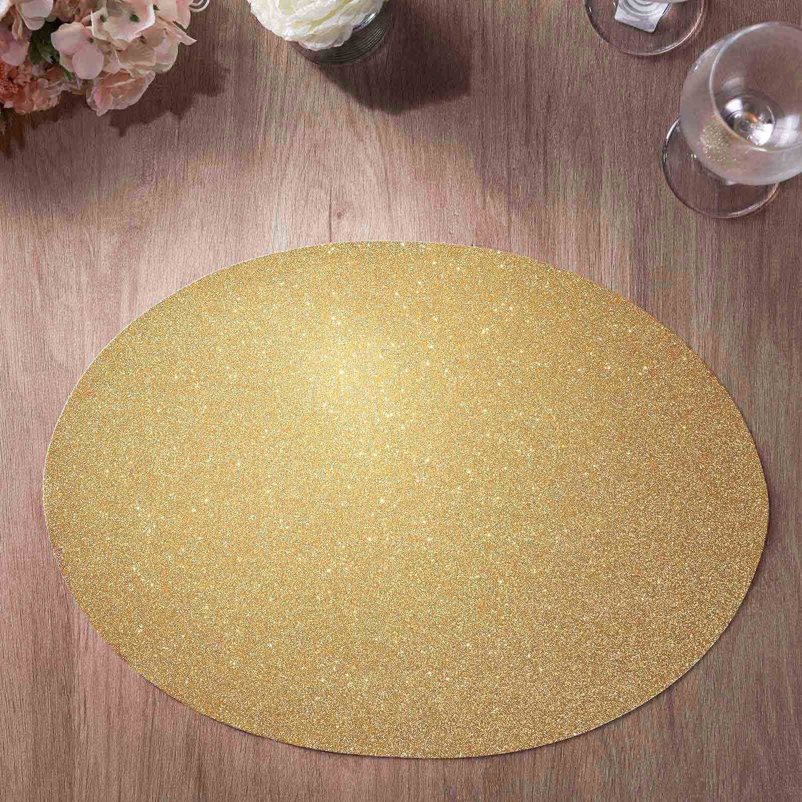 Hot Sale! 6-Piece Set of Champagne-Colored Glittery Oval Non-Slip Vinyl Placemats for Table Decor