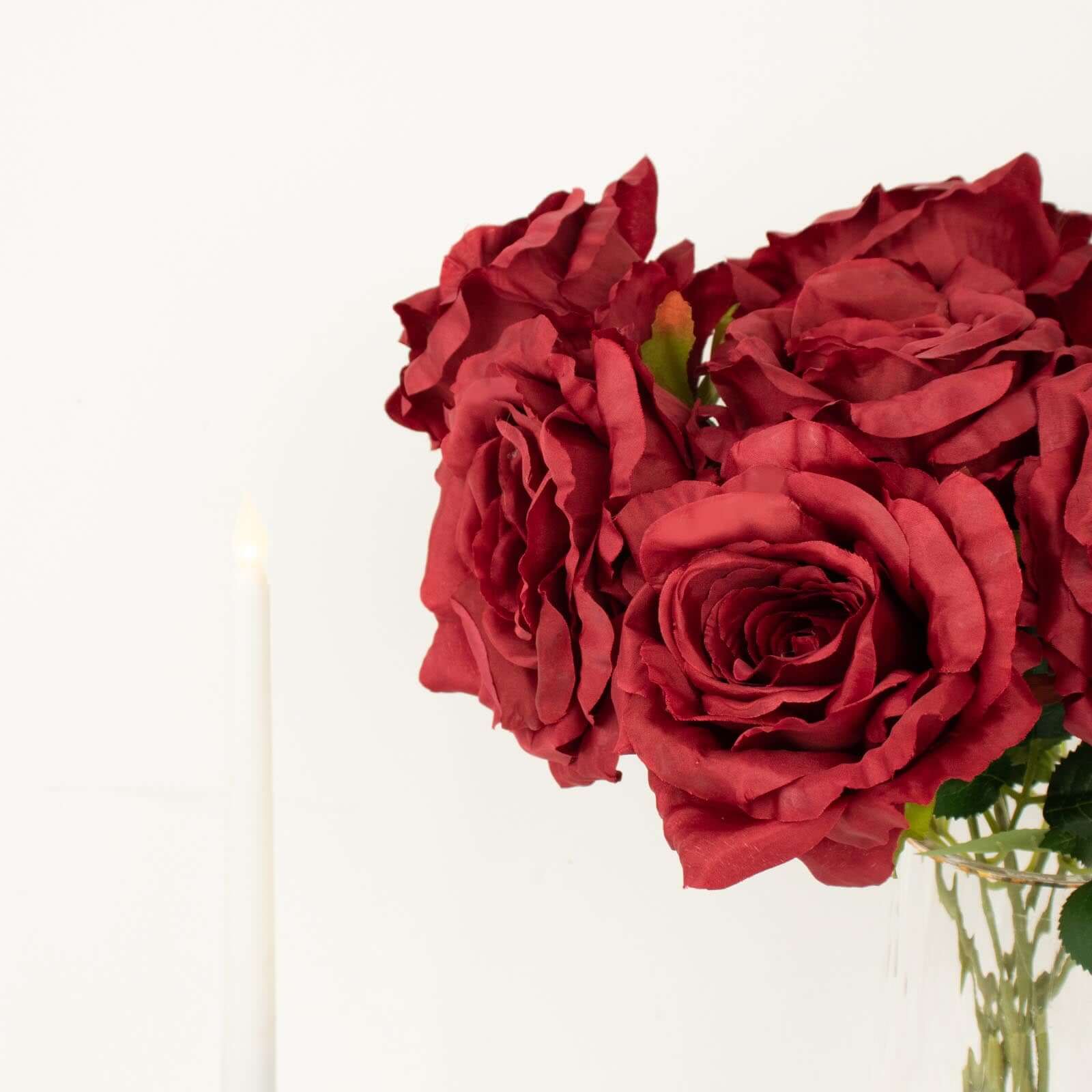 Premium Artificial Burgundy Silk Jumbo Rose Flower Bouquet for Weddings and Decorations